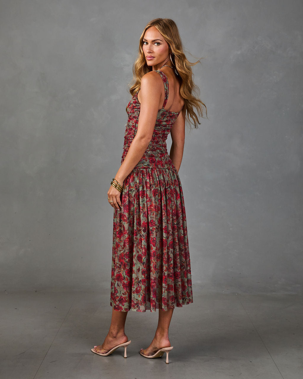 Orchard Lane Floral Mesh Midi Dress