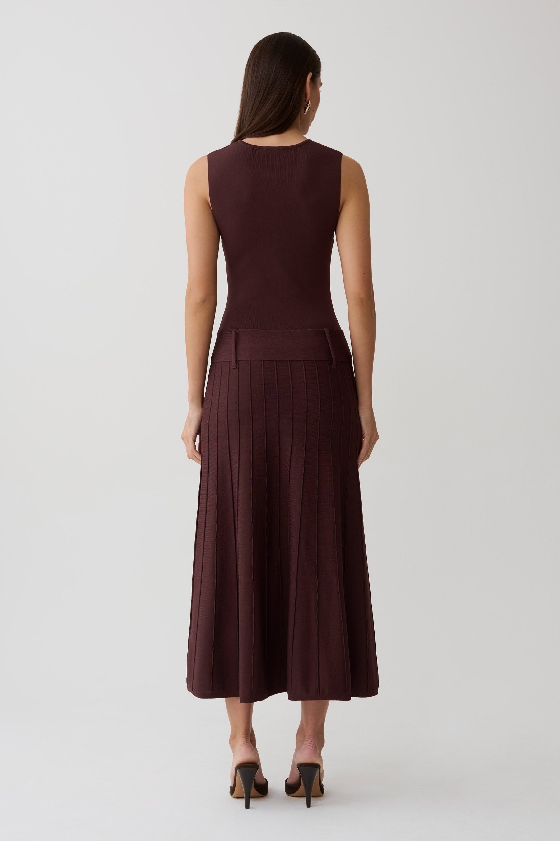 Rebena Pleated Midi Dress - Chocolate