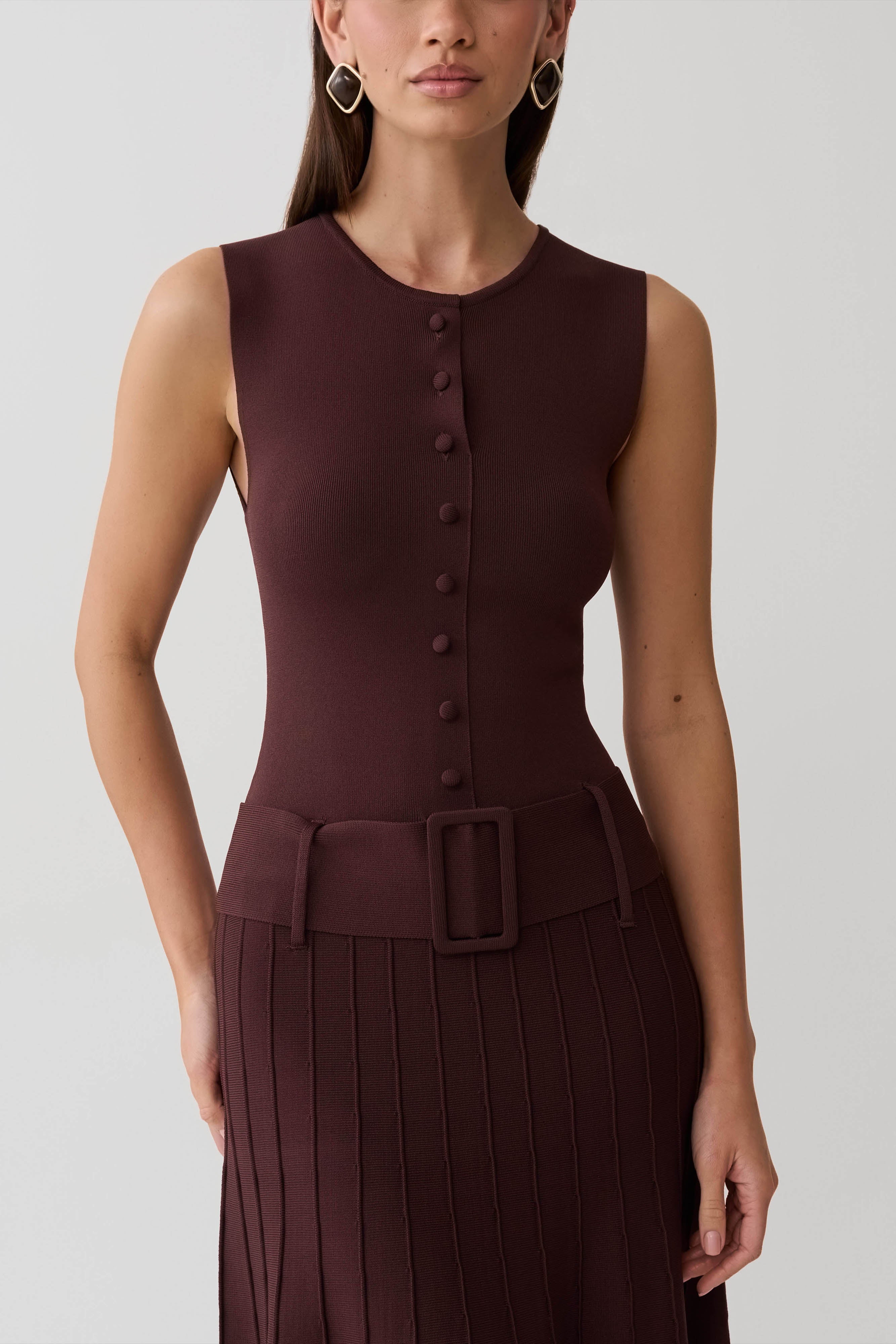 Rebena Pleated Midi Dress - Chocolate