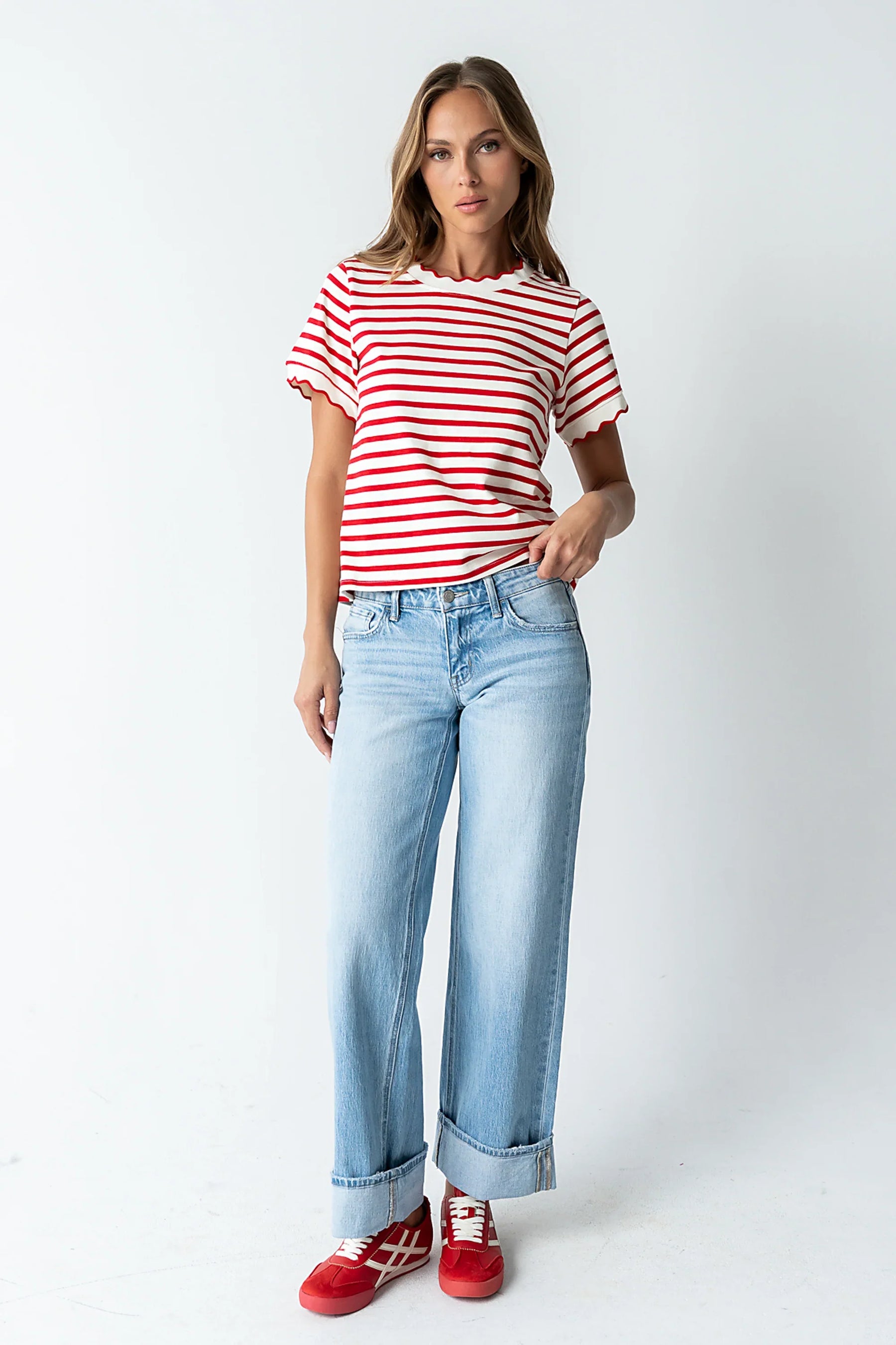 Walker Scalloped Top in Red