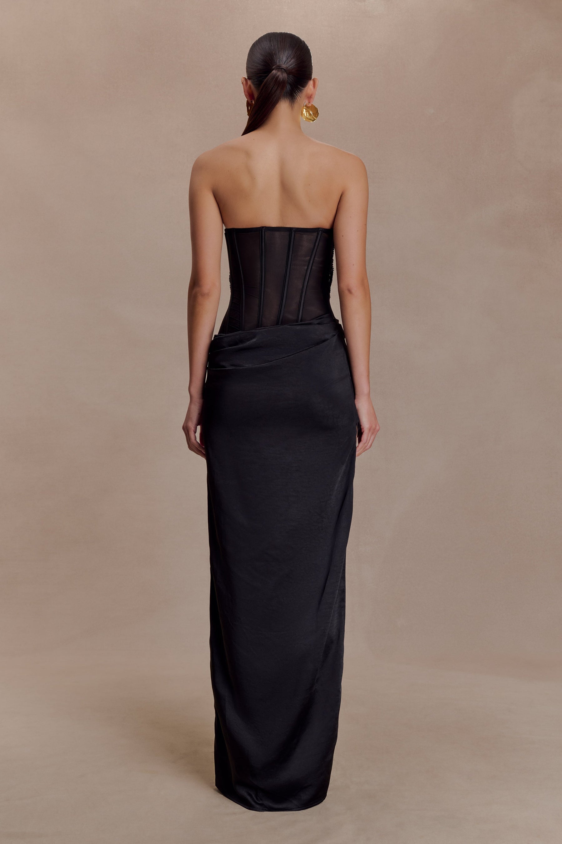 Asha Floral Mesh And Satin Maxi Dress - Black