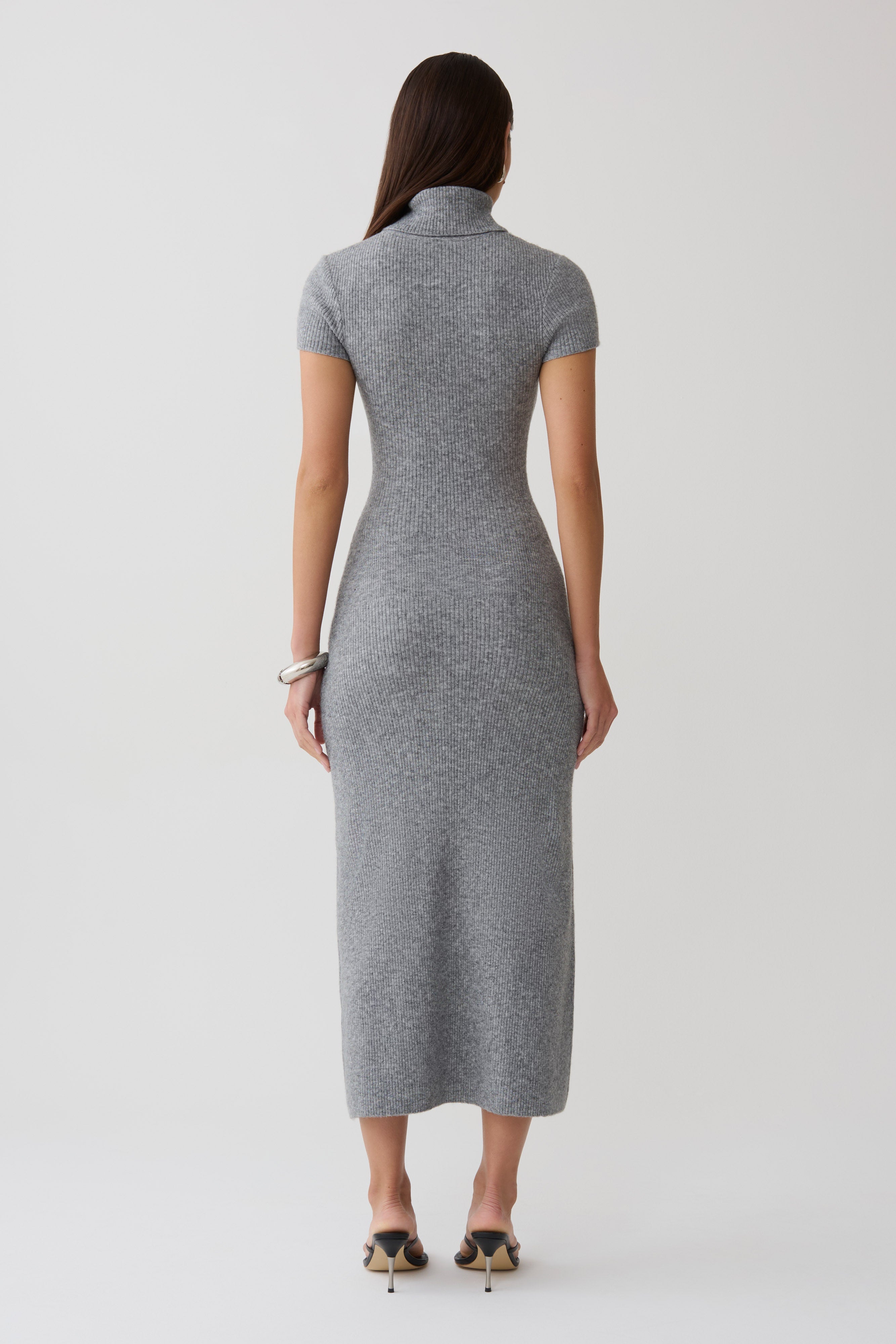 Goldie High Neck Knit Midi Dress - Grey Marle