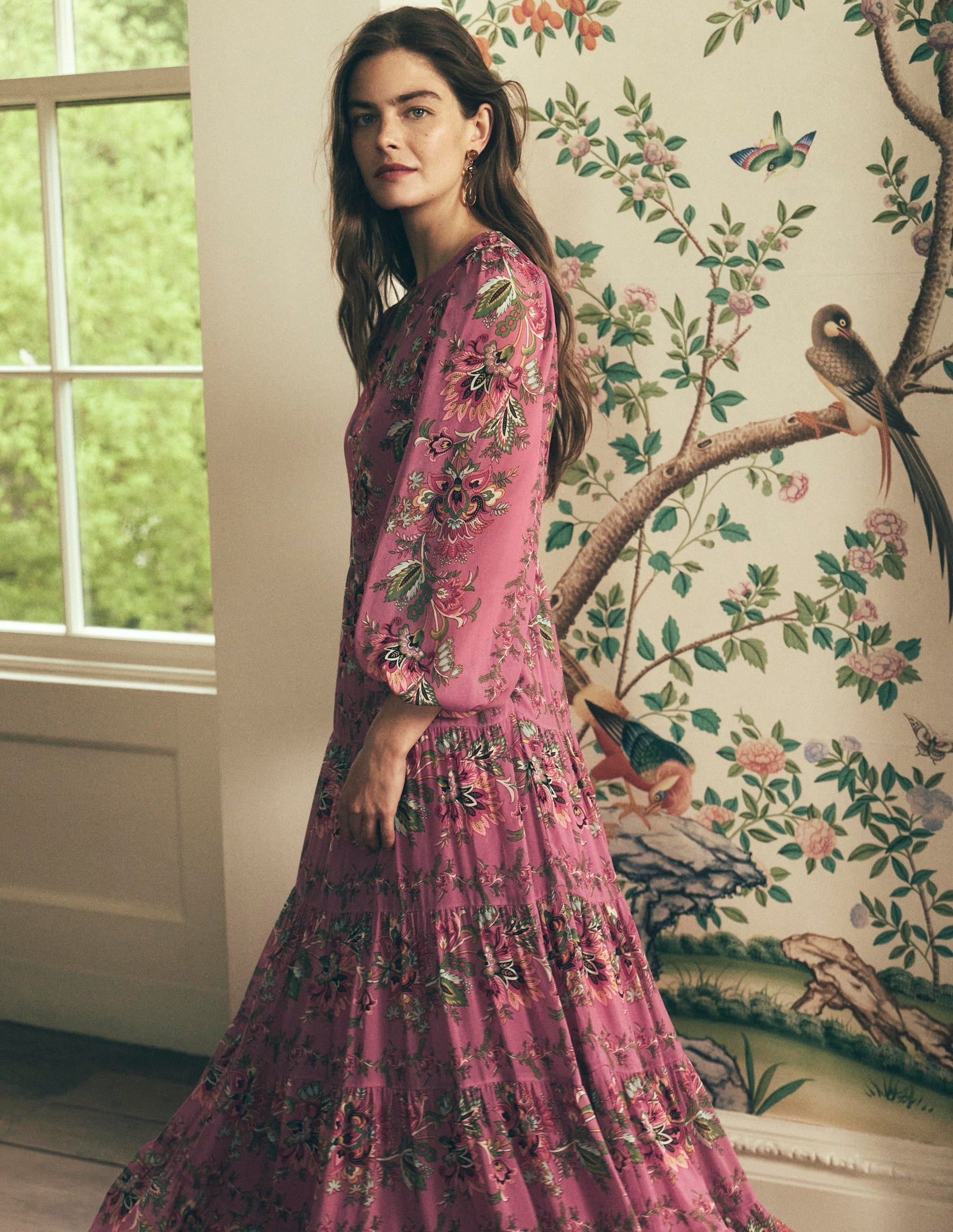 Multi Tiered Maxi Dress-Pink Heather, Frosted Flora