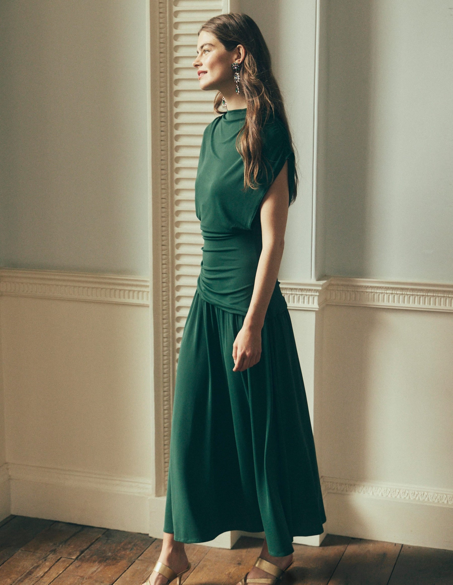 Drape Jersey Crepe Maxi Dress-Hunter Green