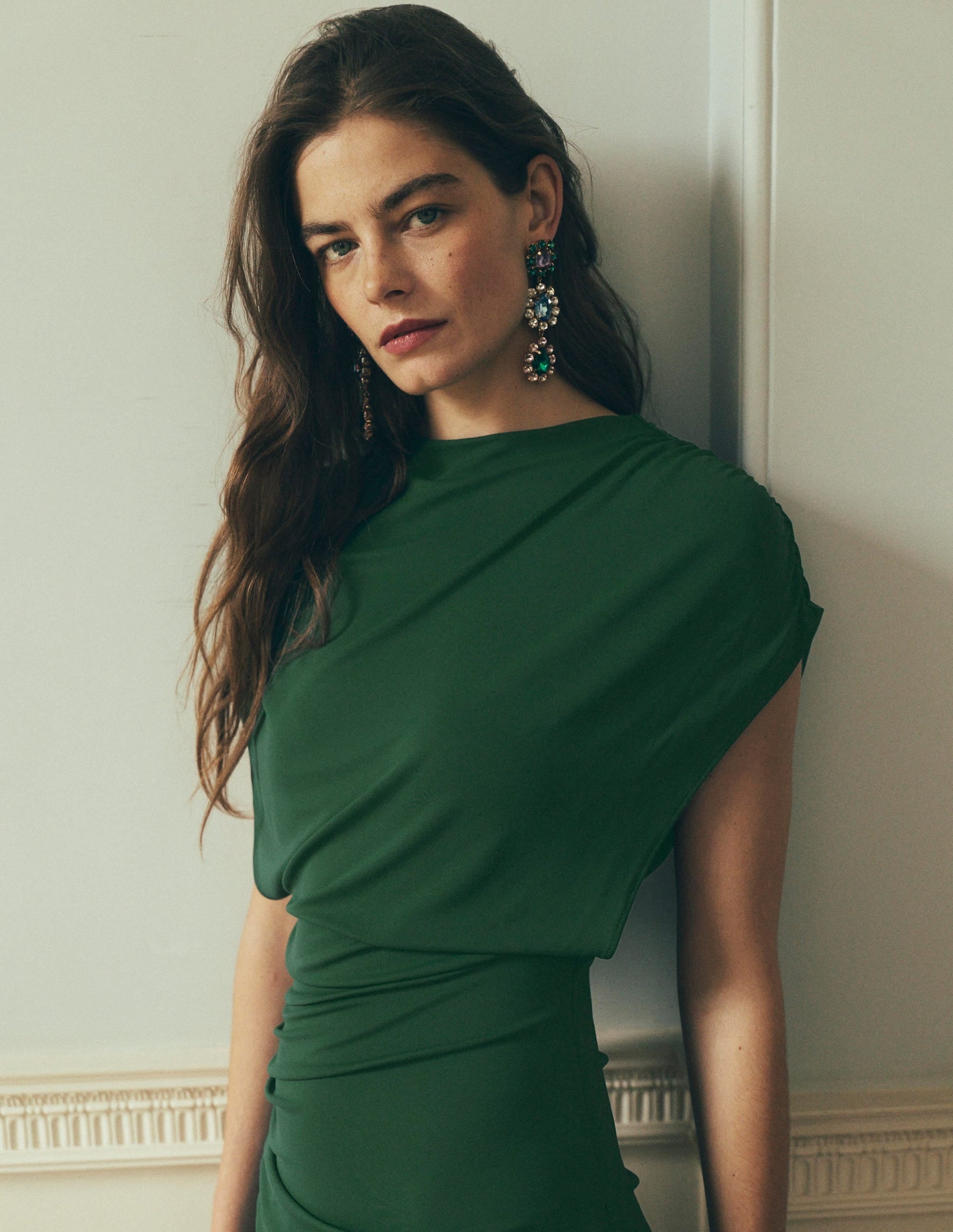 Drape Jersey Crepe Maxi Dress-Hunter Green
