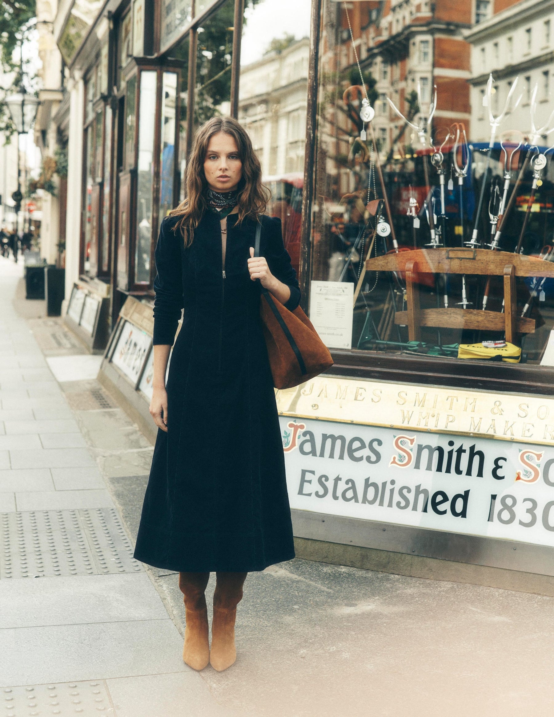 Una Cord Midi Dress-Navy