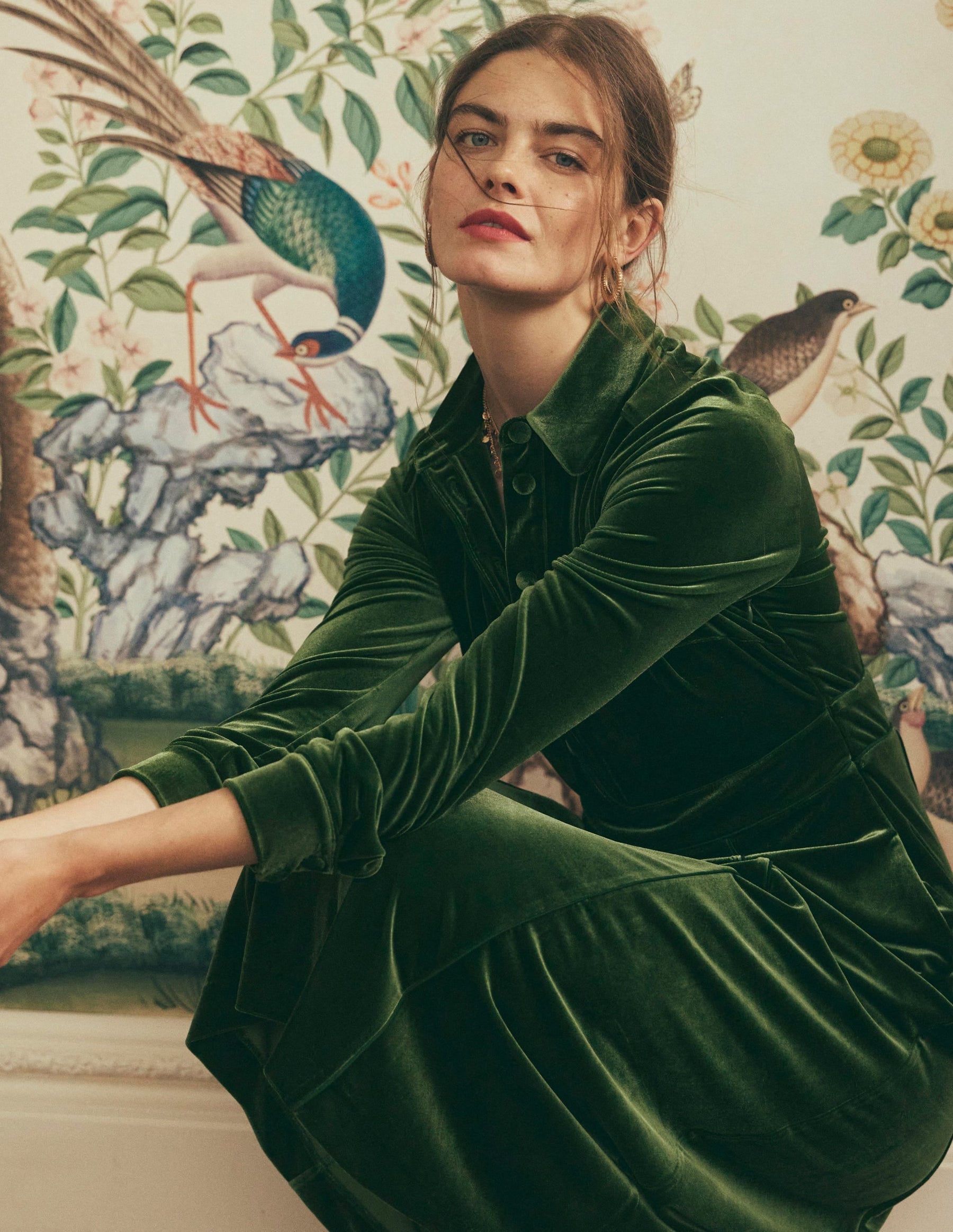 Etta Piping Velvet Dress-Douglas Fir