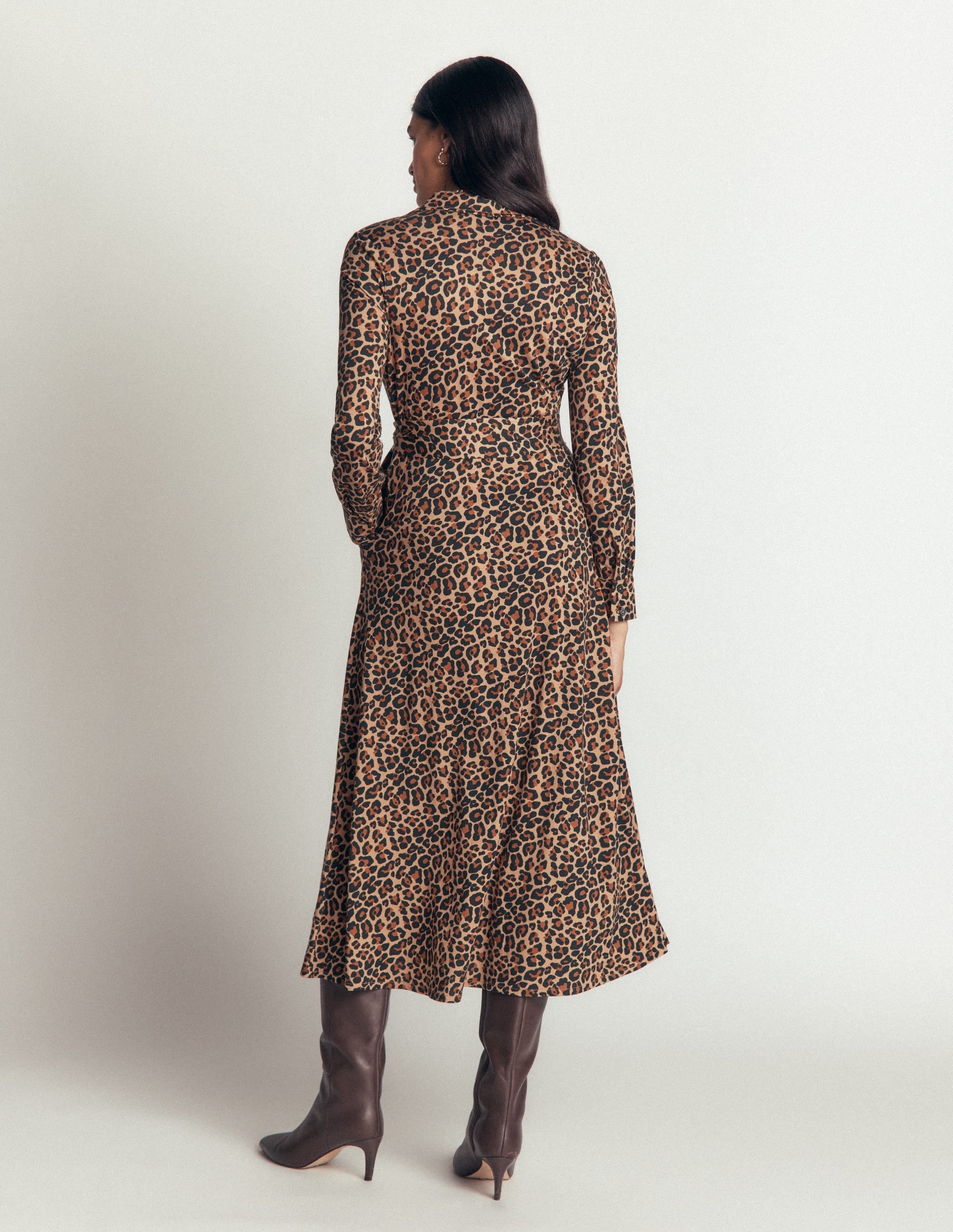 Marcia Jersey Shirt Dress-Camel, Leopard Fields
