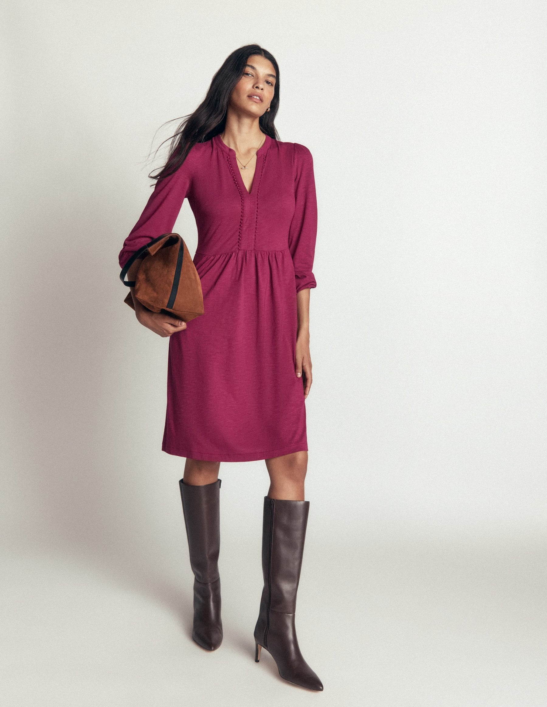 Naomi Relaxed Jersey Dress-Beet Red