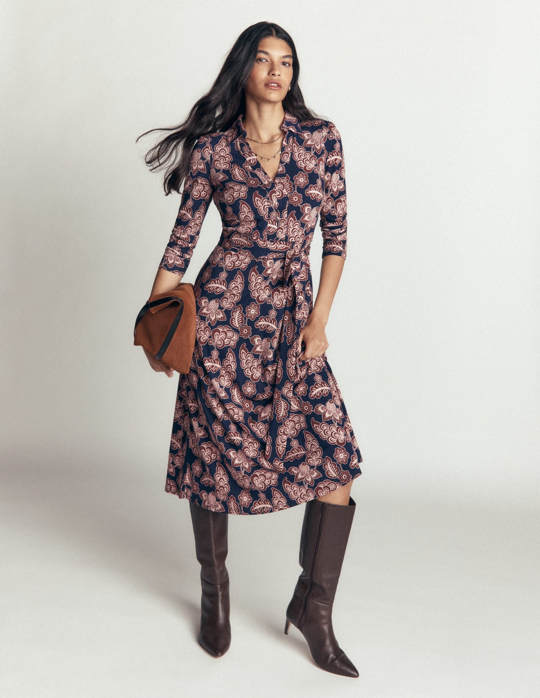 Imogen Collared Jersey Dress-Navy, Tickled Meadows