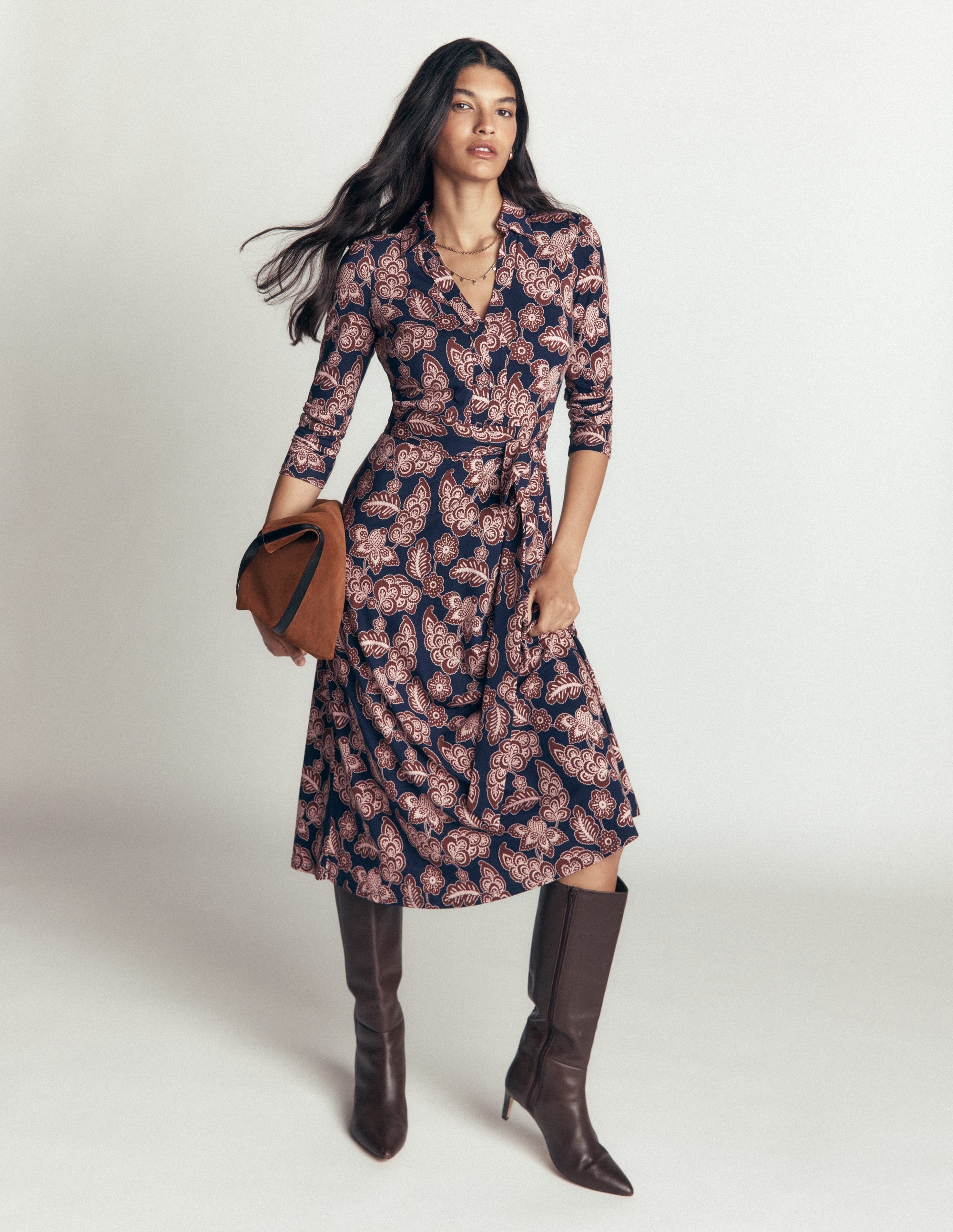 Imogen Collared Jersey Dress-Navy, Tickled Meadows