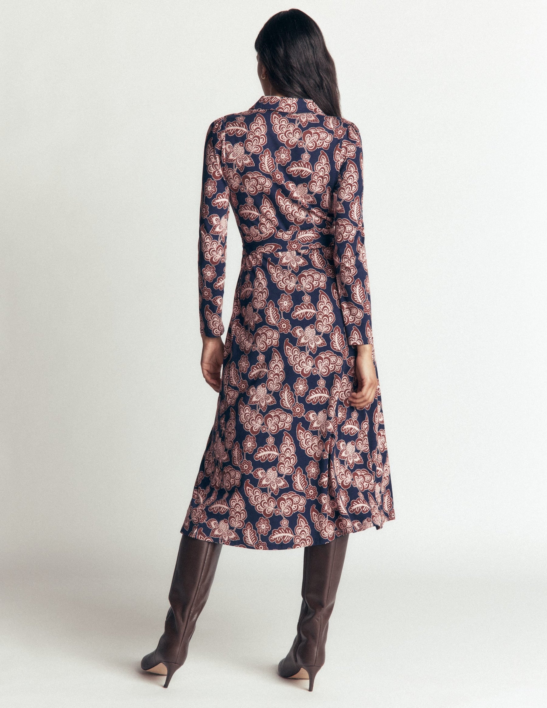 Imogen Collared Jersey Dress-Navy, Tickled Meadows
