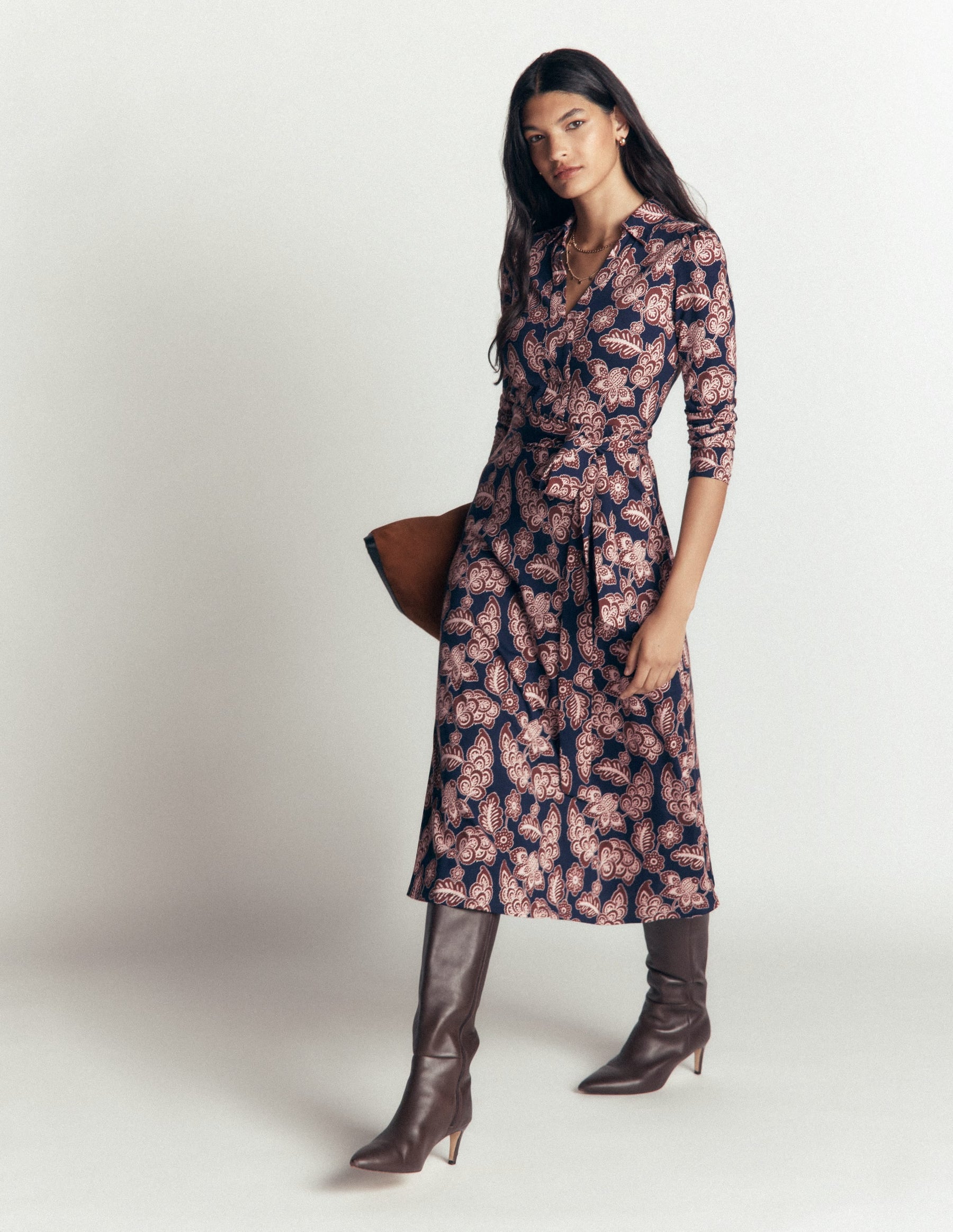 Imogen Collared Jersey Dress-Navy, Tickled Meadows
