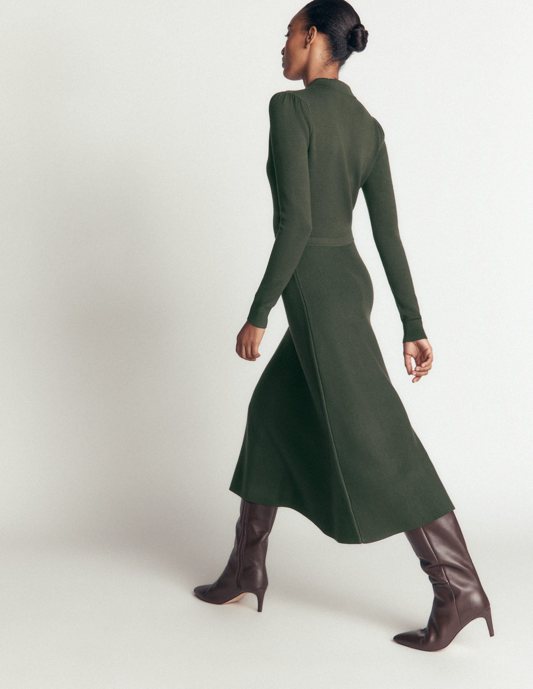 Fiona Zip Front Knitted Dress-Hunter Green