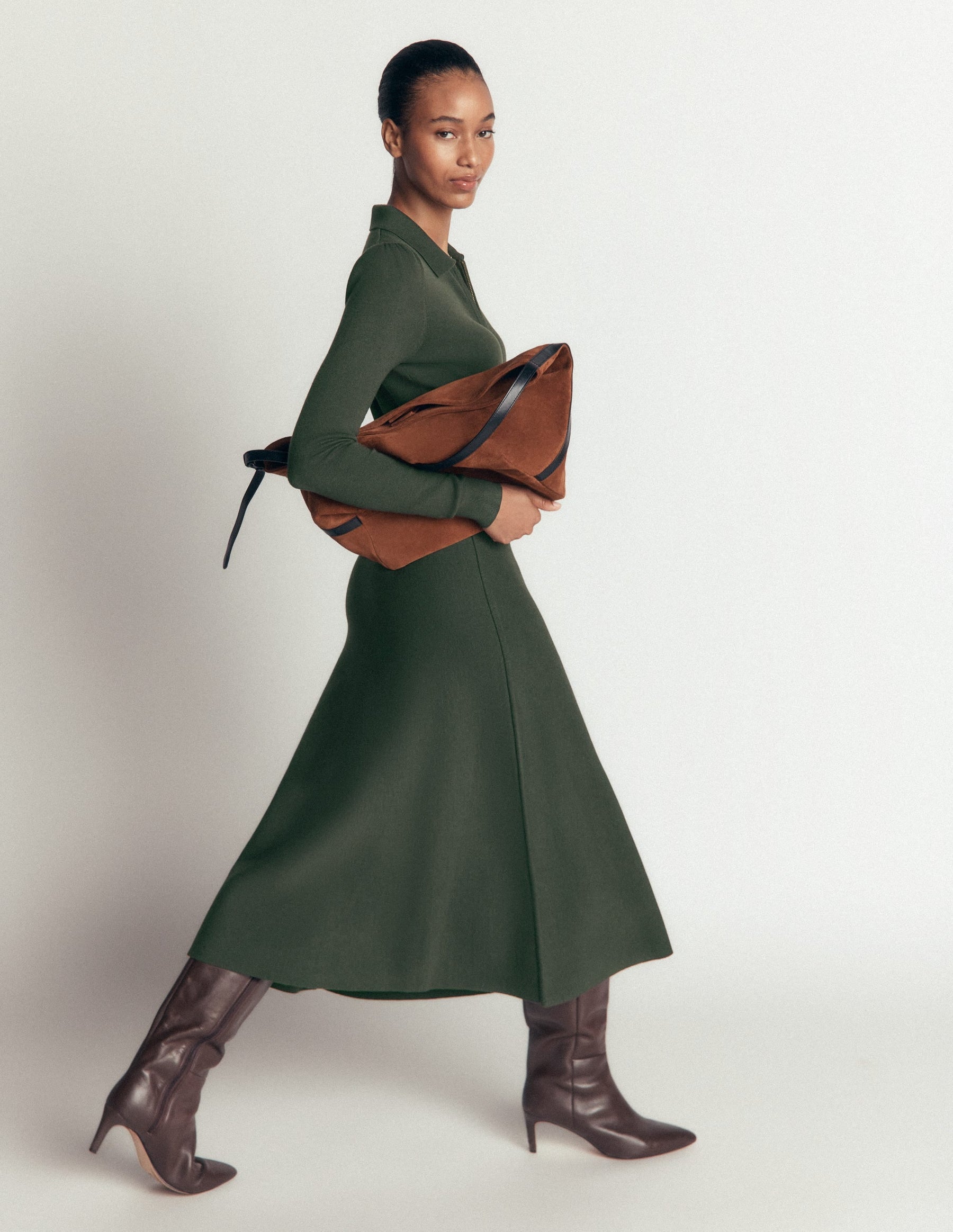 Fiona Zip Front Knitted Dress-Hunter Green