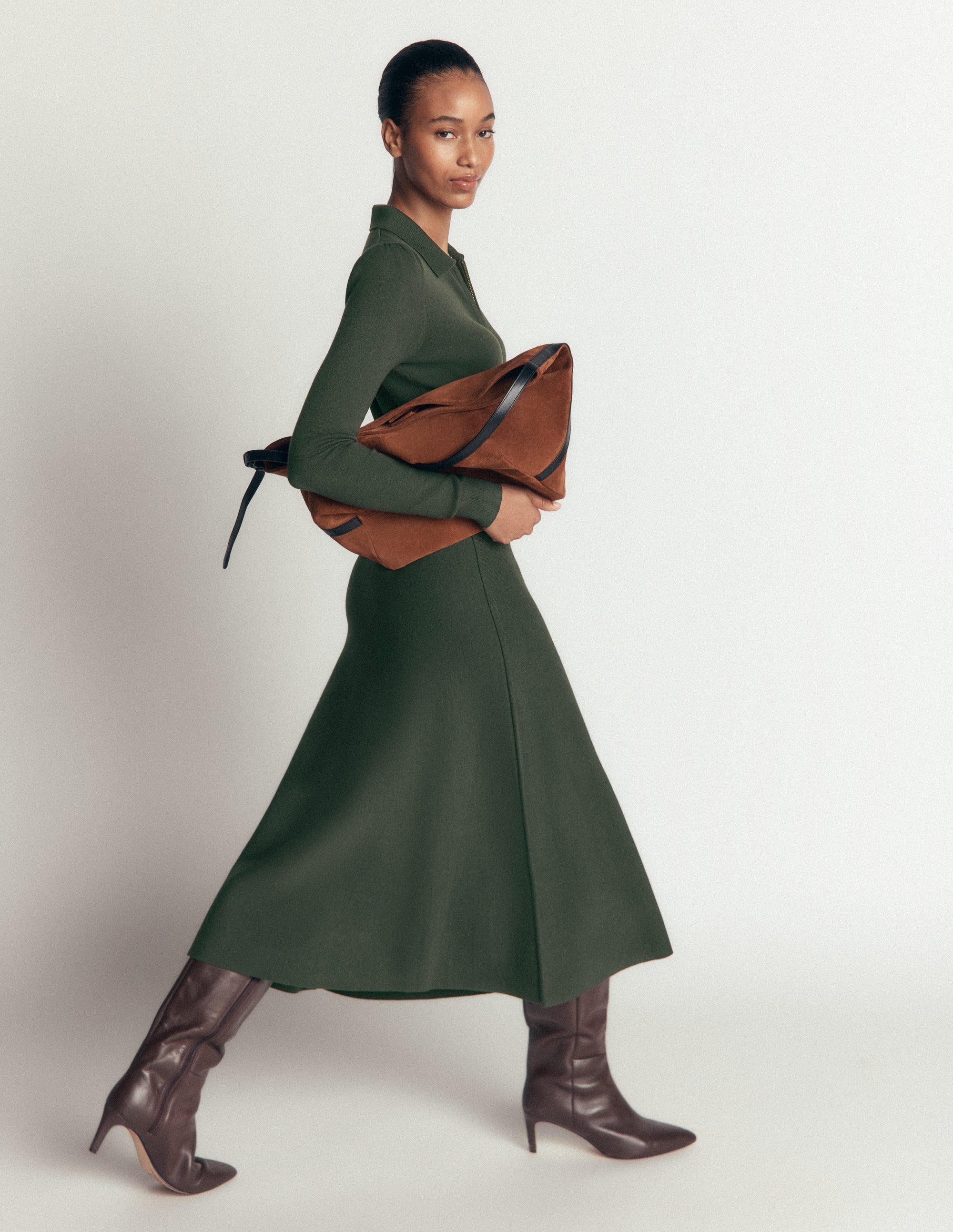 Fiona Zip Front Knitted Dress-Hunter Green