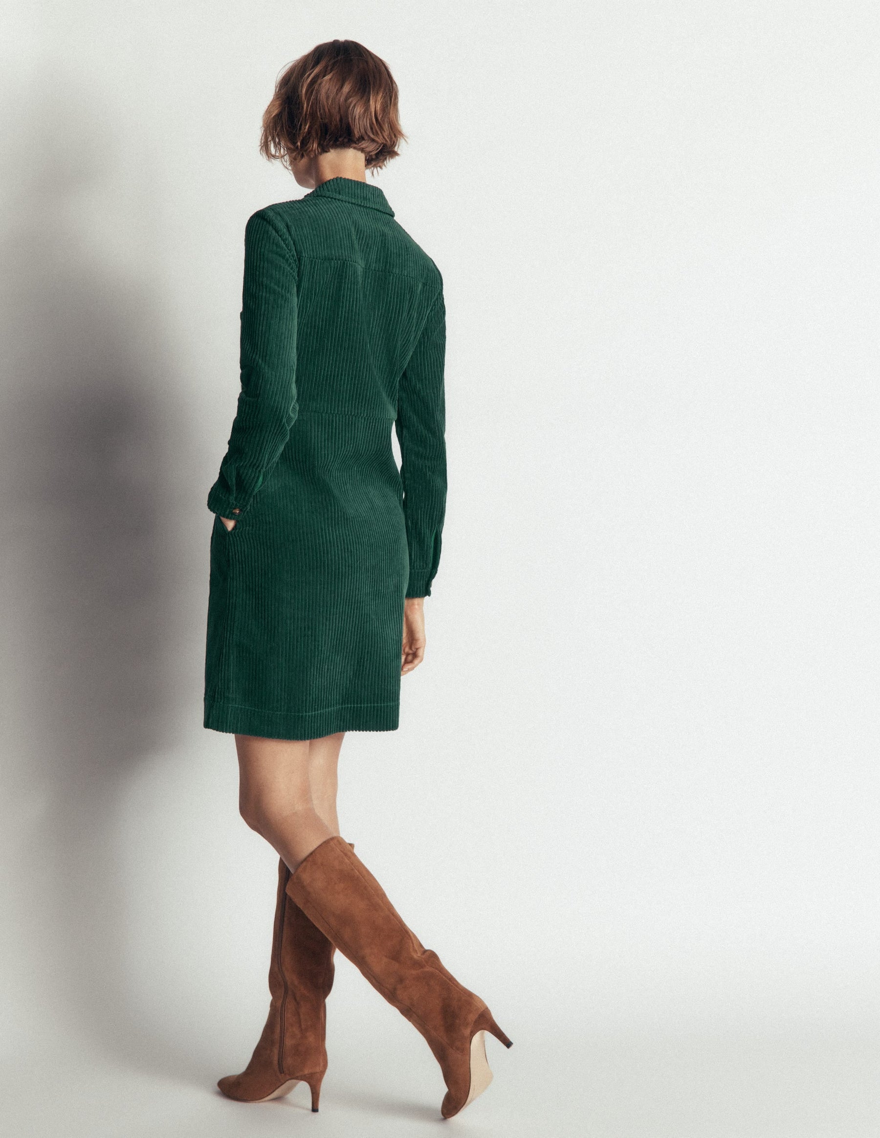 Bronte Cord Short Dress-Midnight Teal