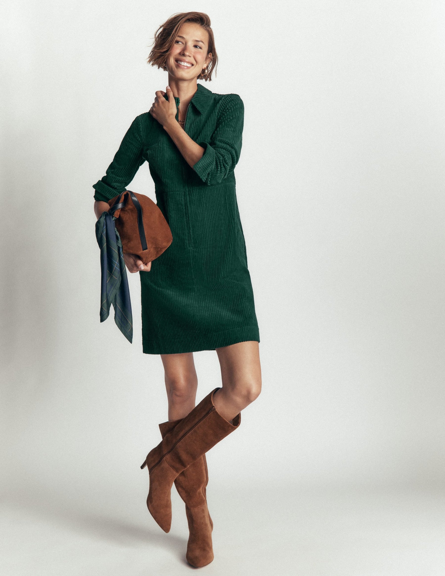 Bronte Cord Short Dress-Midnight Teal
