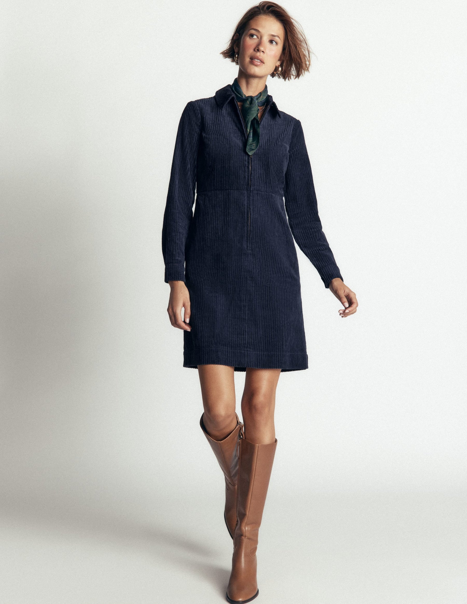 Bronte Cord Short Dress-Navy