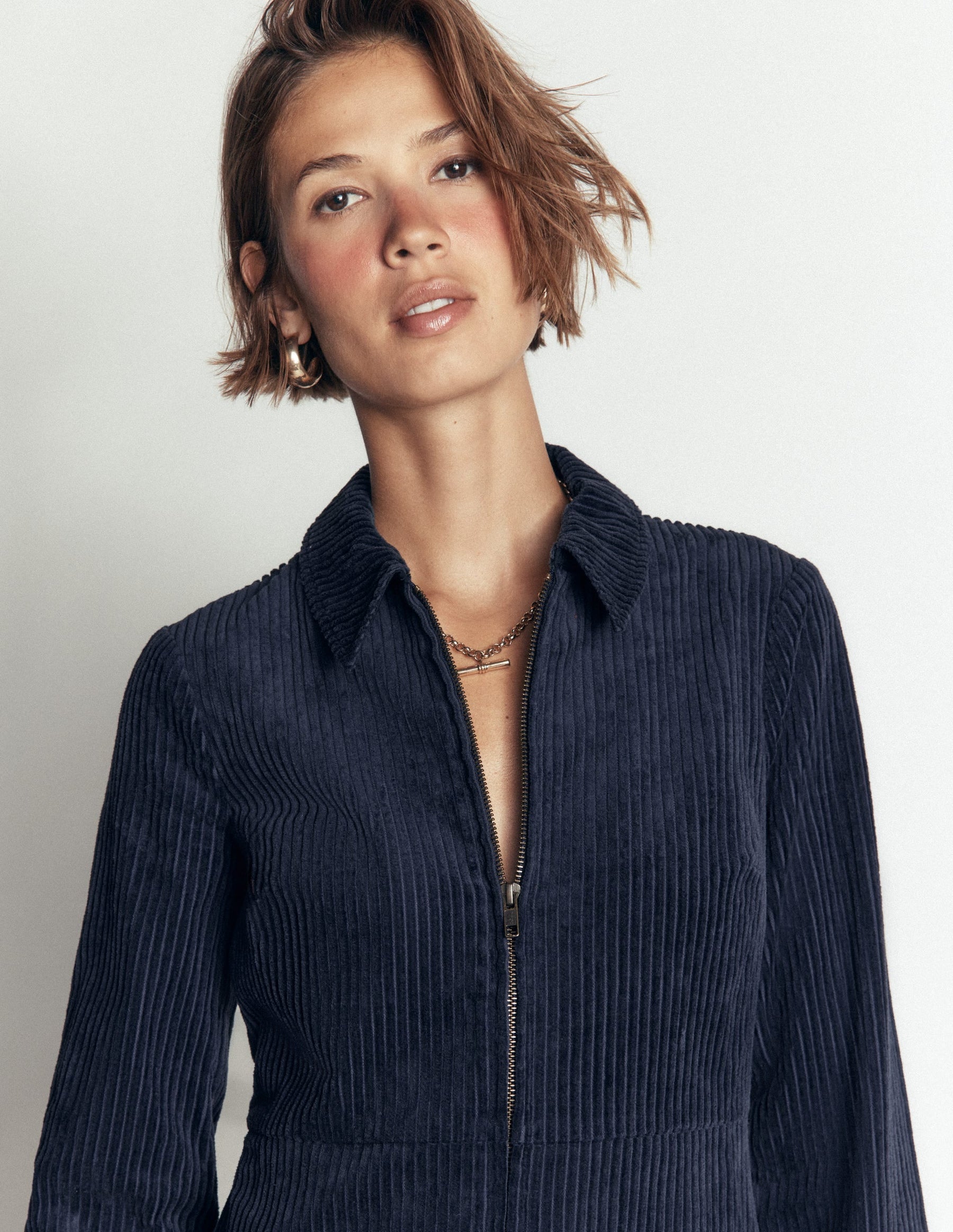 Bronte Cord Short Dress-Navy