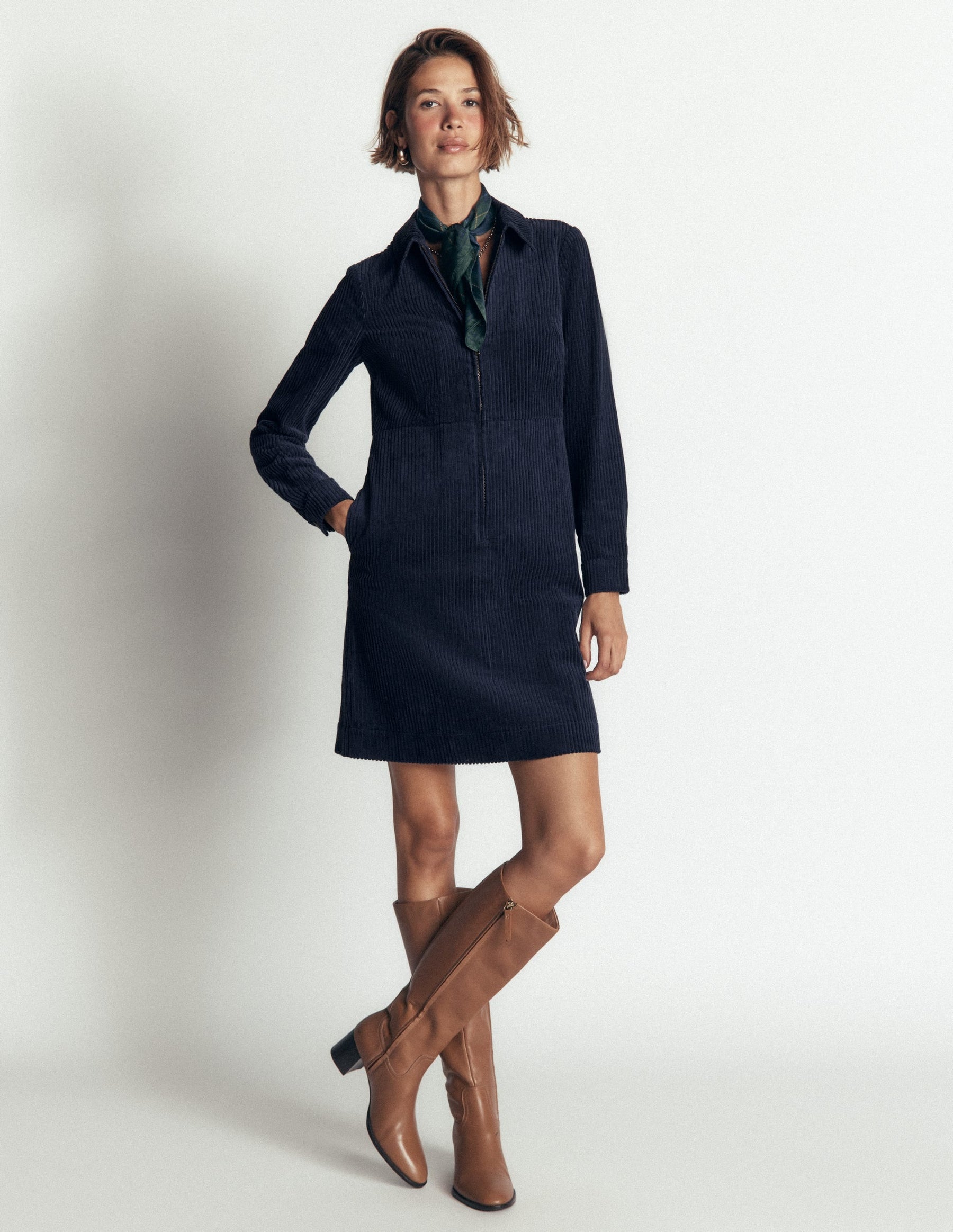 Bronte Cord Short Dress-Navy