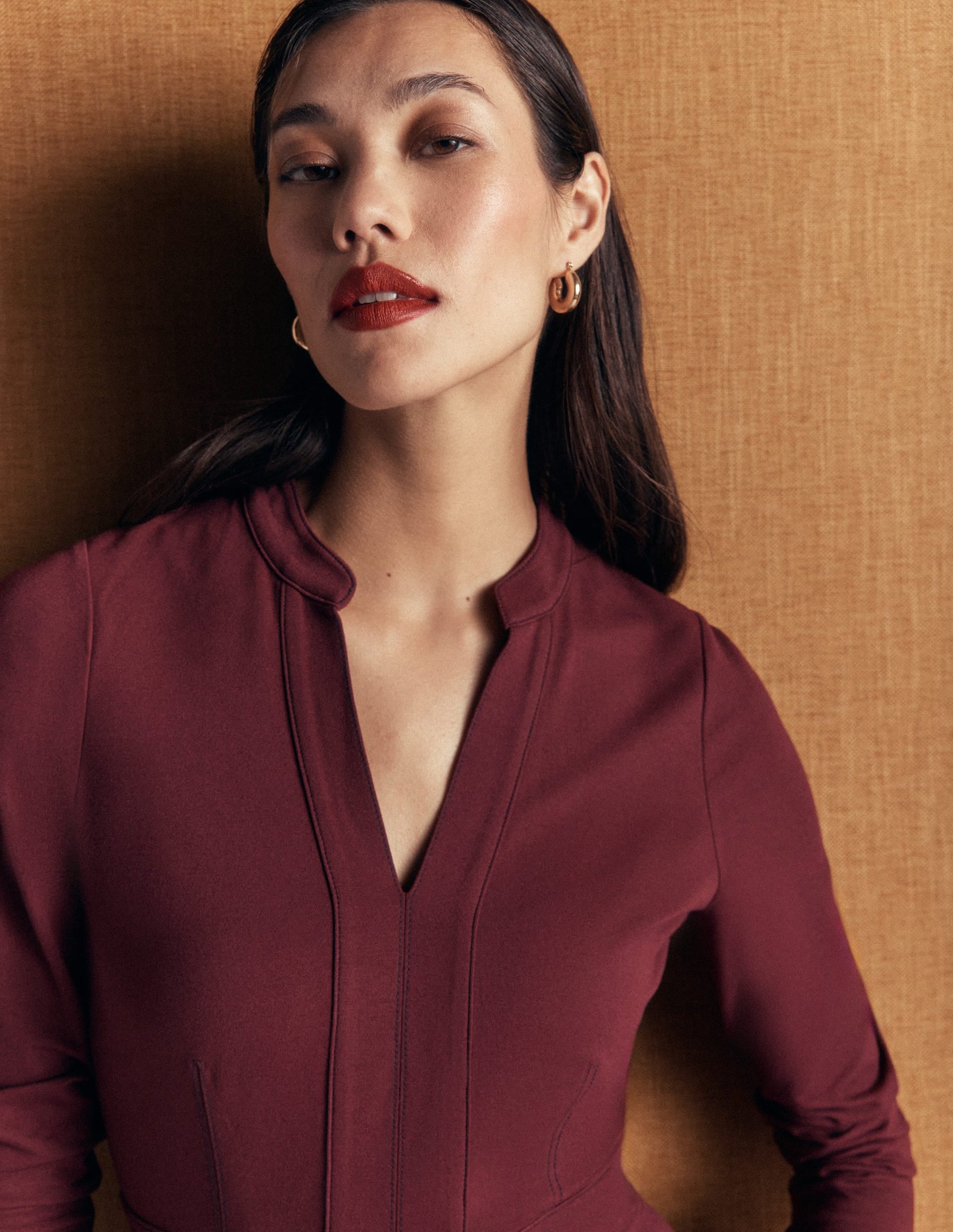 Alex Ponte Contrast Midi Dress-Chocolate Truffle