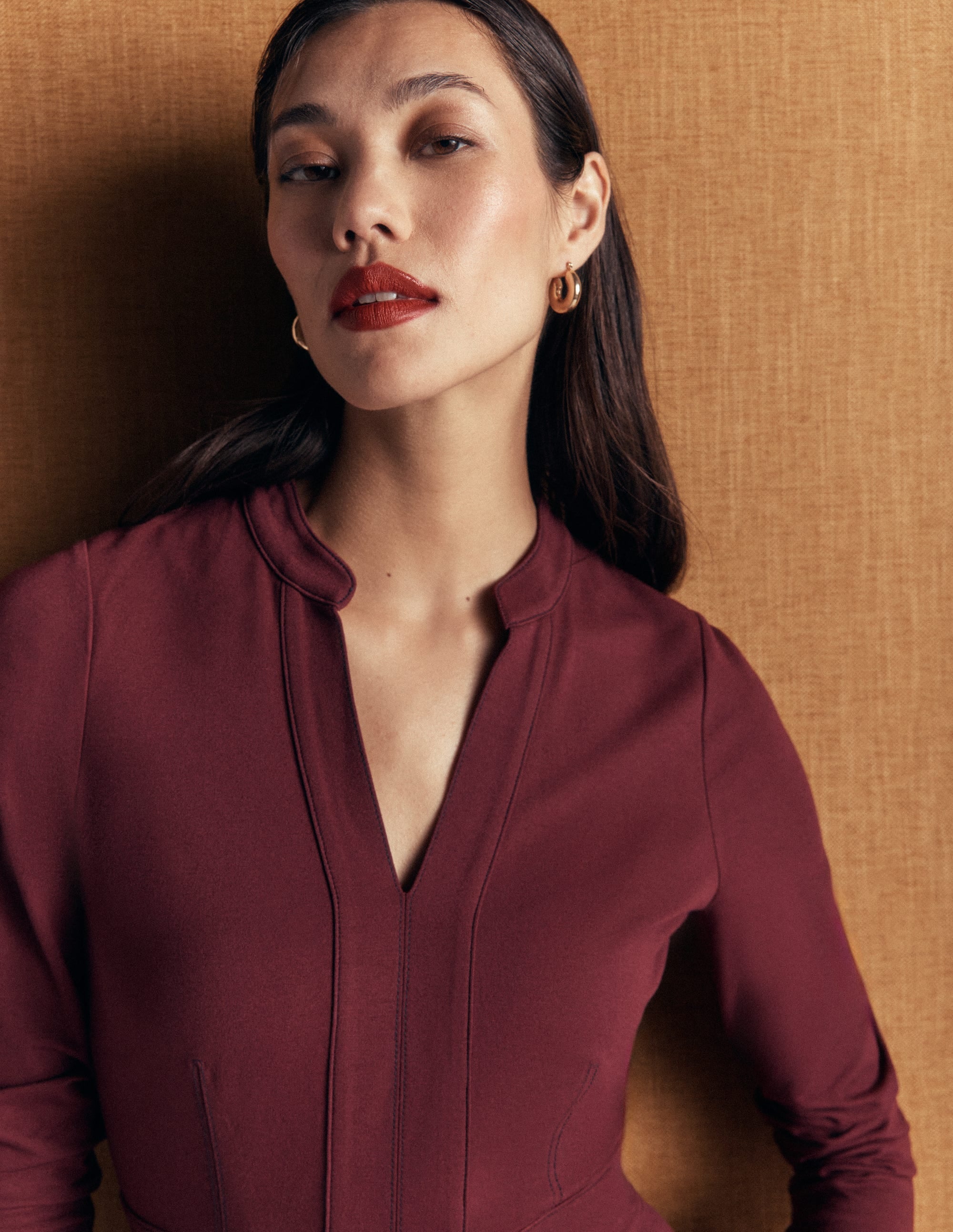 Alex Ponte Contrast Midi Dress-Chocolate Truffle