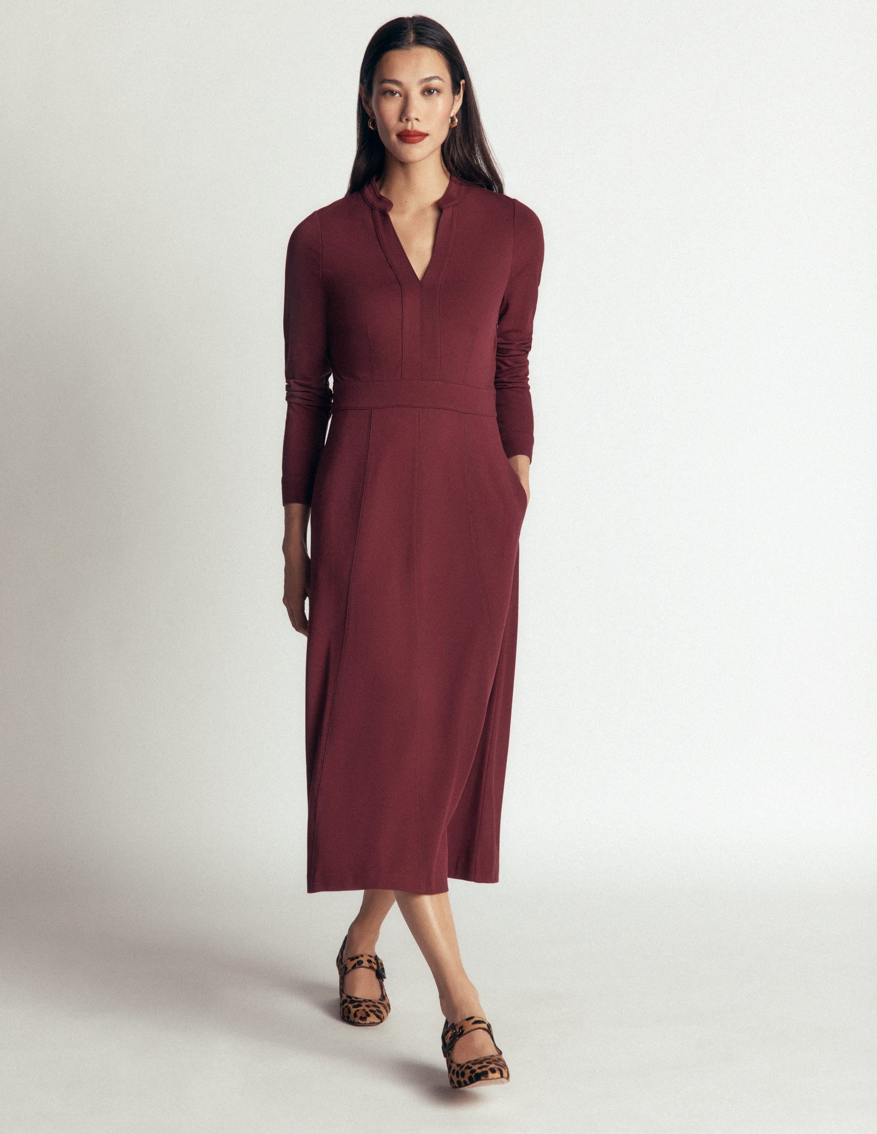 Alex Ponte Contrast Midi Dress-Chocolate Truffle
