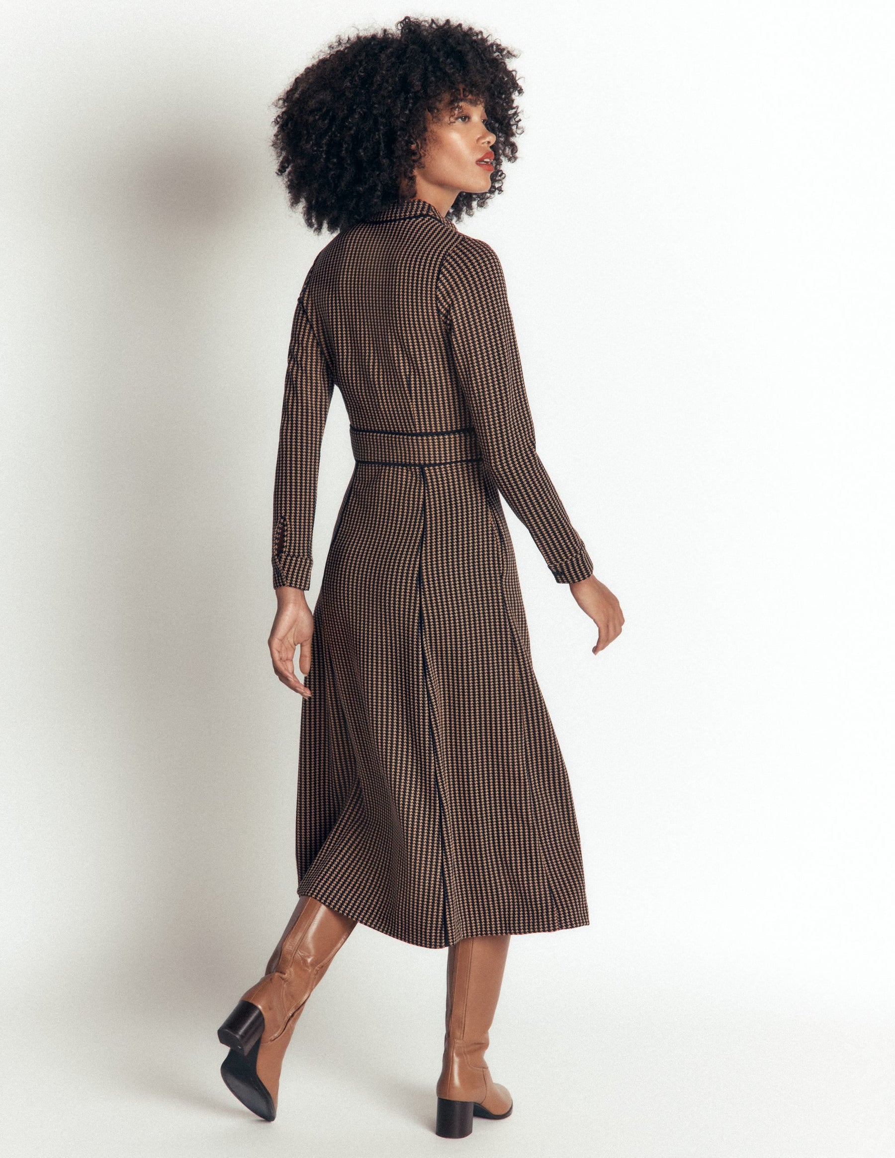 Alex Ponte Contrast Midi Dress-Navy/Camel Texture