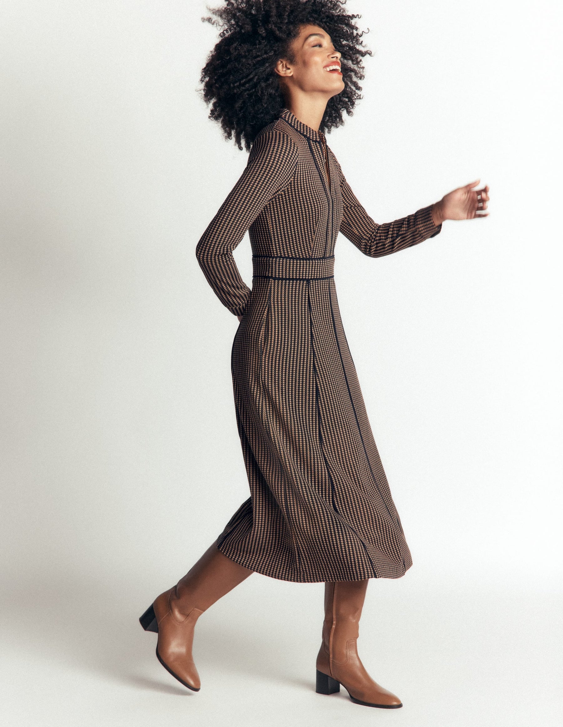 Alex Ponte Contrast Midi Dress-Navy/Camel Texture