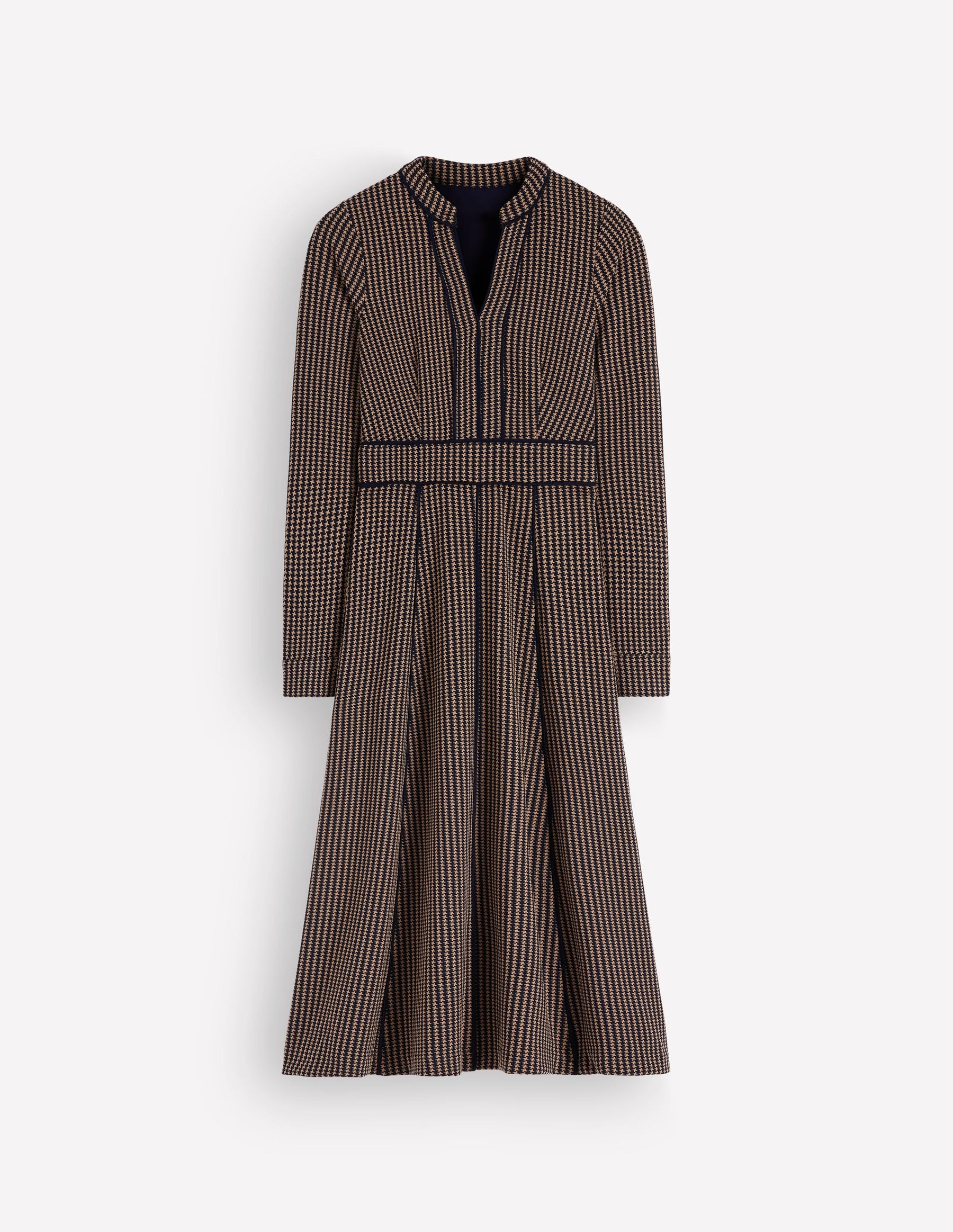 Alex Ponte Contrast Midi Dress-Navy/Camel Texture
