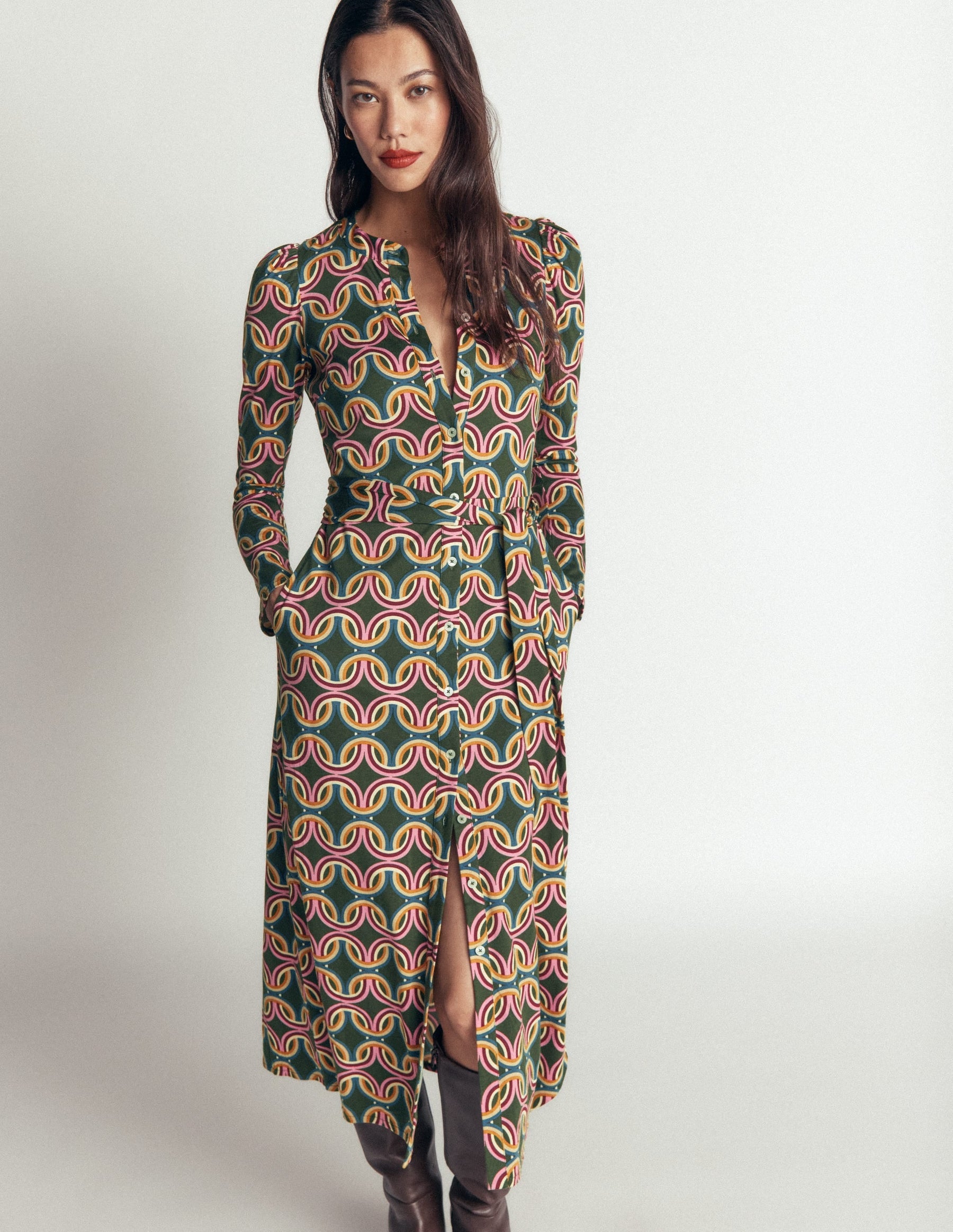Honor Column Jersey Midi Dress-Duffle Bag, Geo Parade