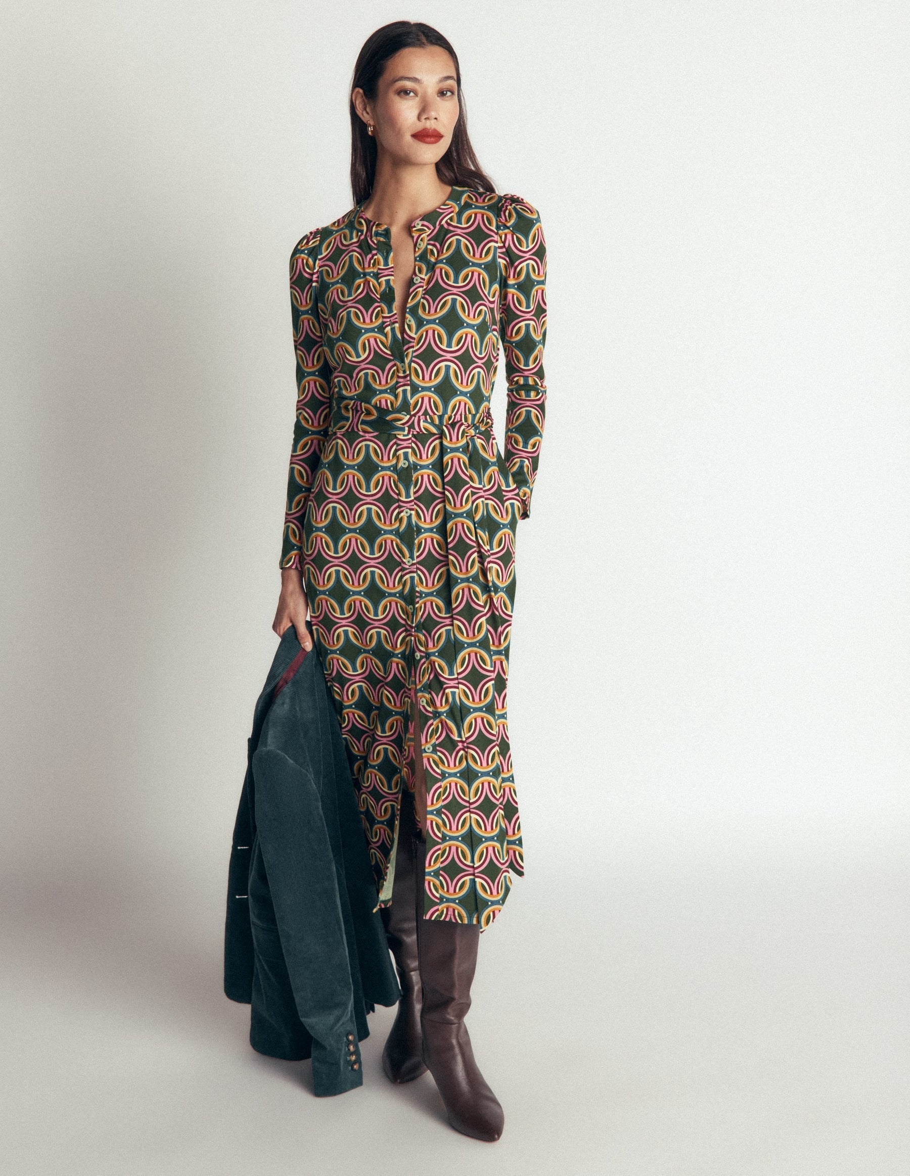 Honor Column Jersey Midi Dress-Duffle Bag, Geo Parade