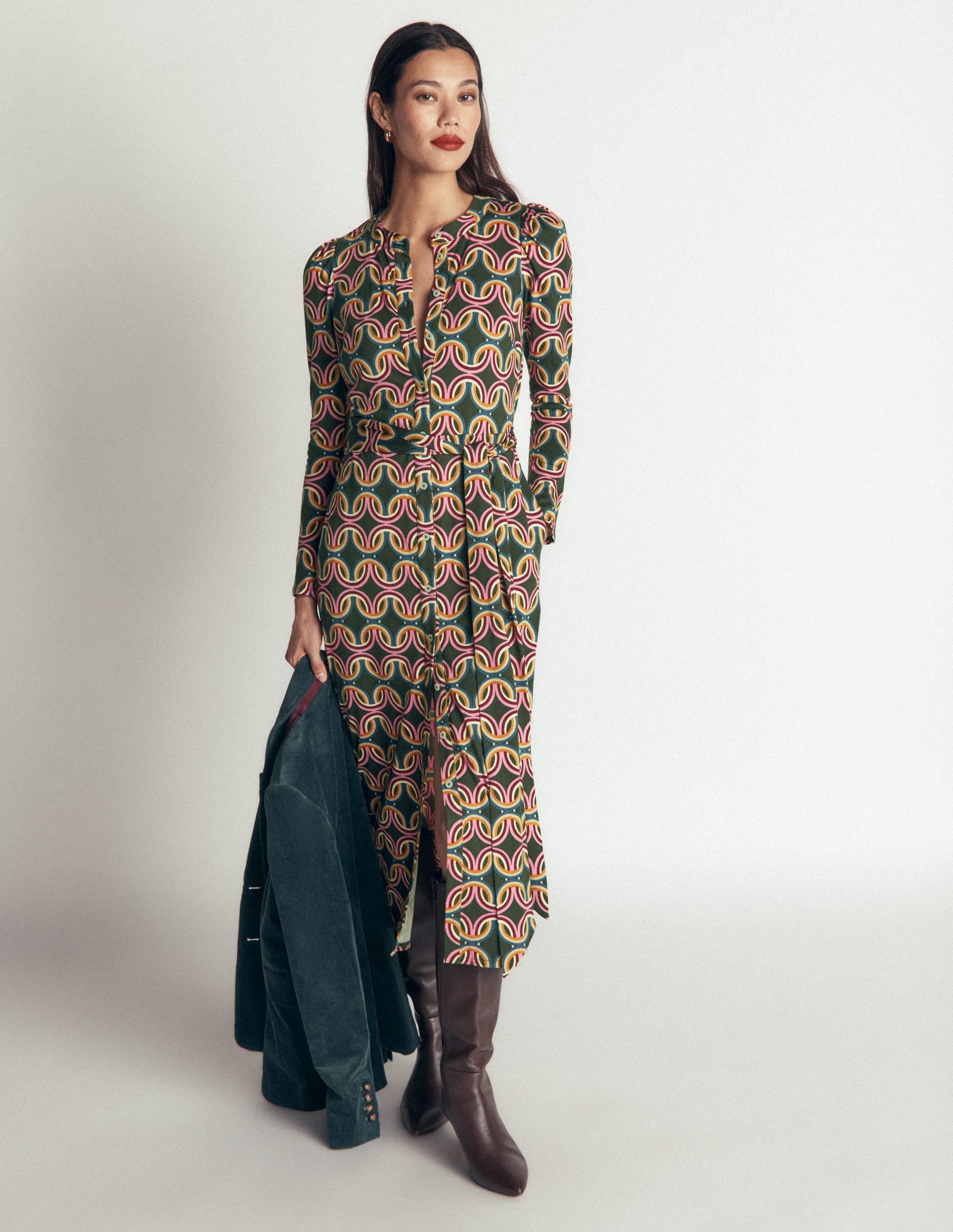Honor Column Jersey Midi Dress-Duffle Bag, Geo Parade