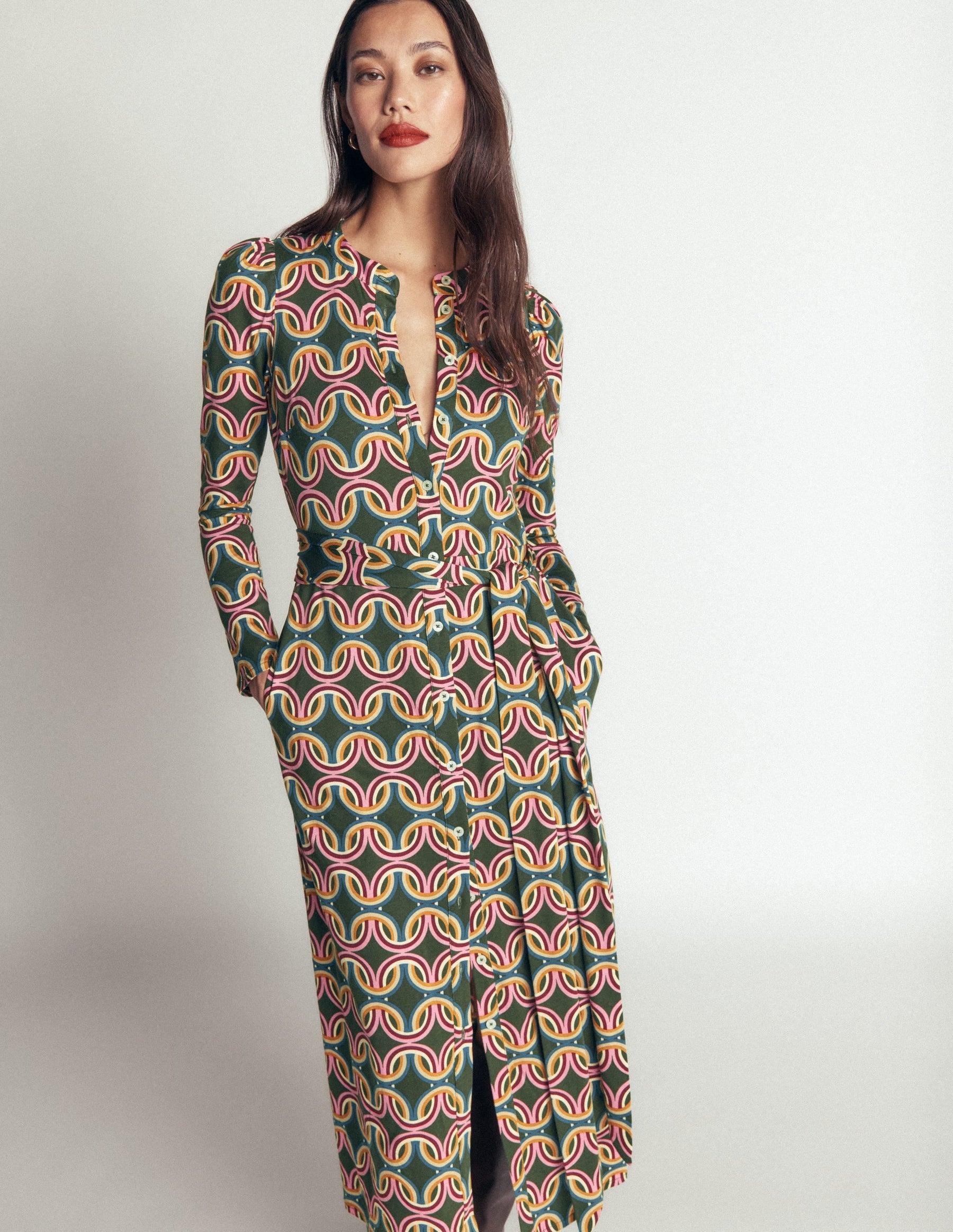 Honor Column Jersey Midi Dress-Duffle Bag, Geo Parade