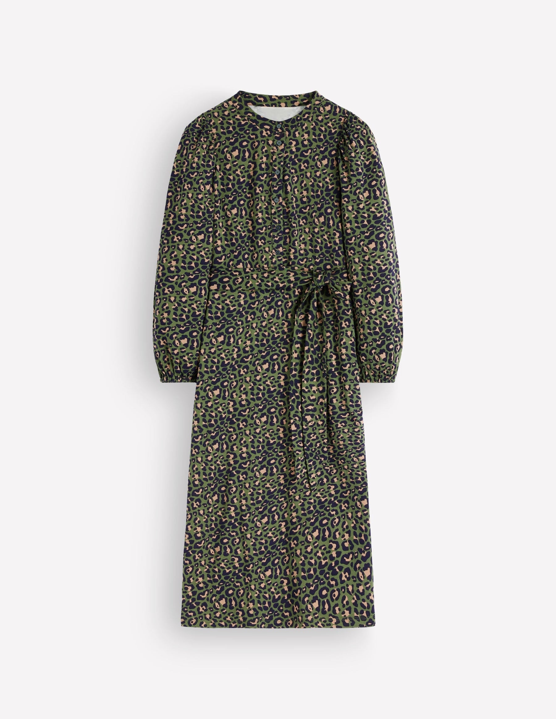 Eli Belted Jersey Midi Dress-Brunswick Green, Leopard