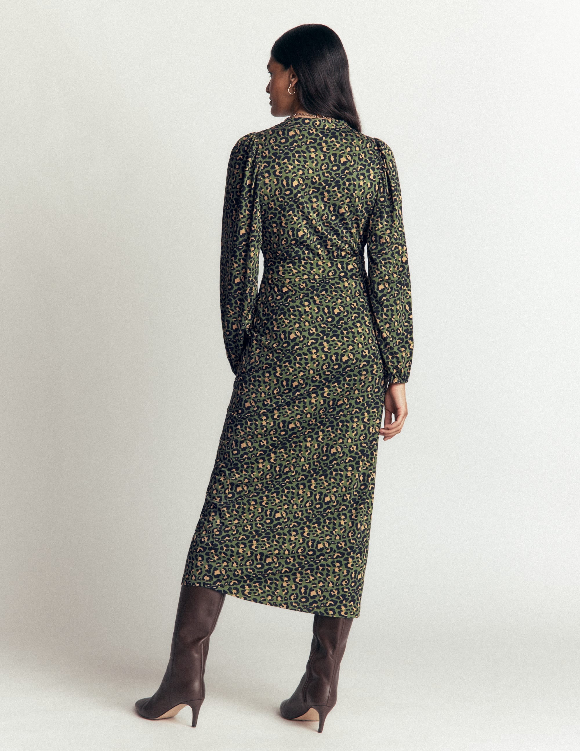 Eli Belted Jersey Midi Dress-Brunswick Green, Leopard