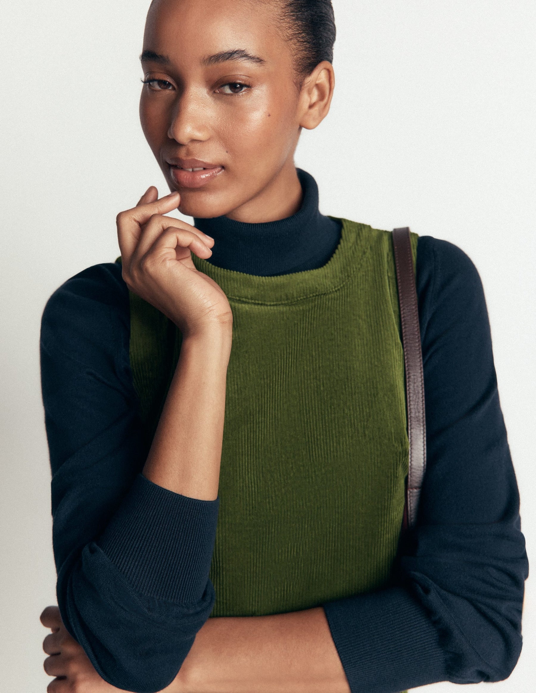 Lou Cord Shift Dress-Forest Green