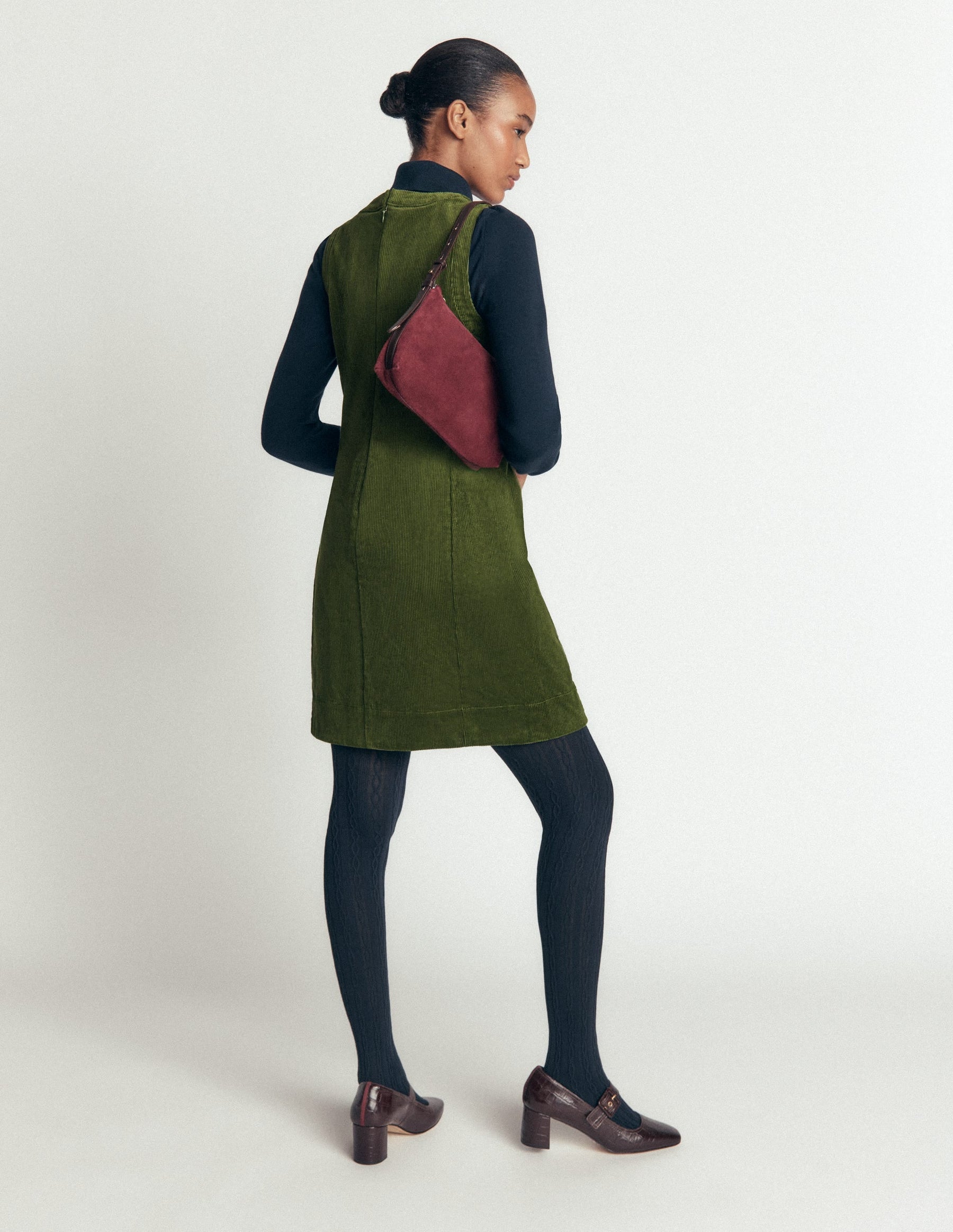 Lou Cord Shift Dress-Forest Green