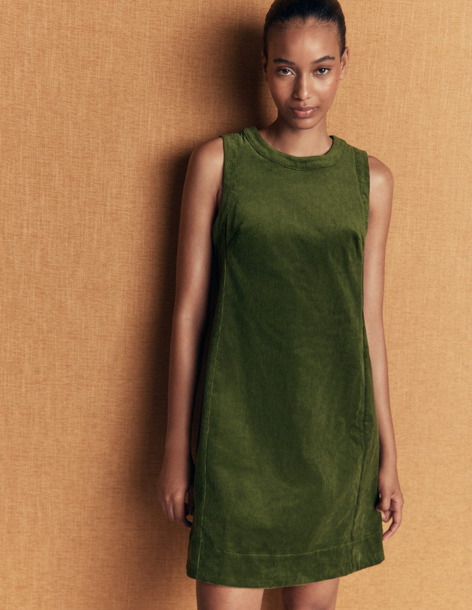 Lou Cord Shift Dress-Forest Green
