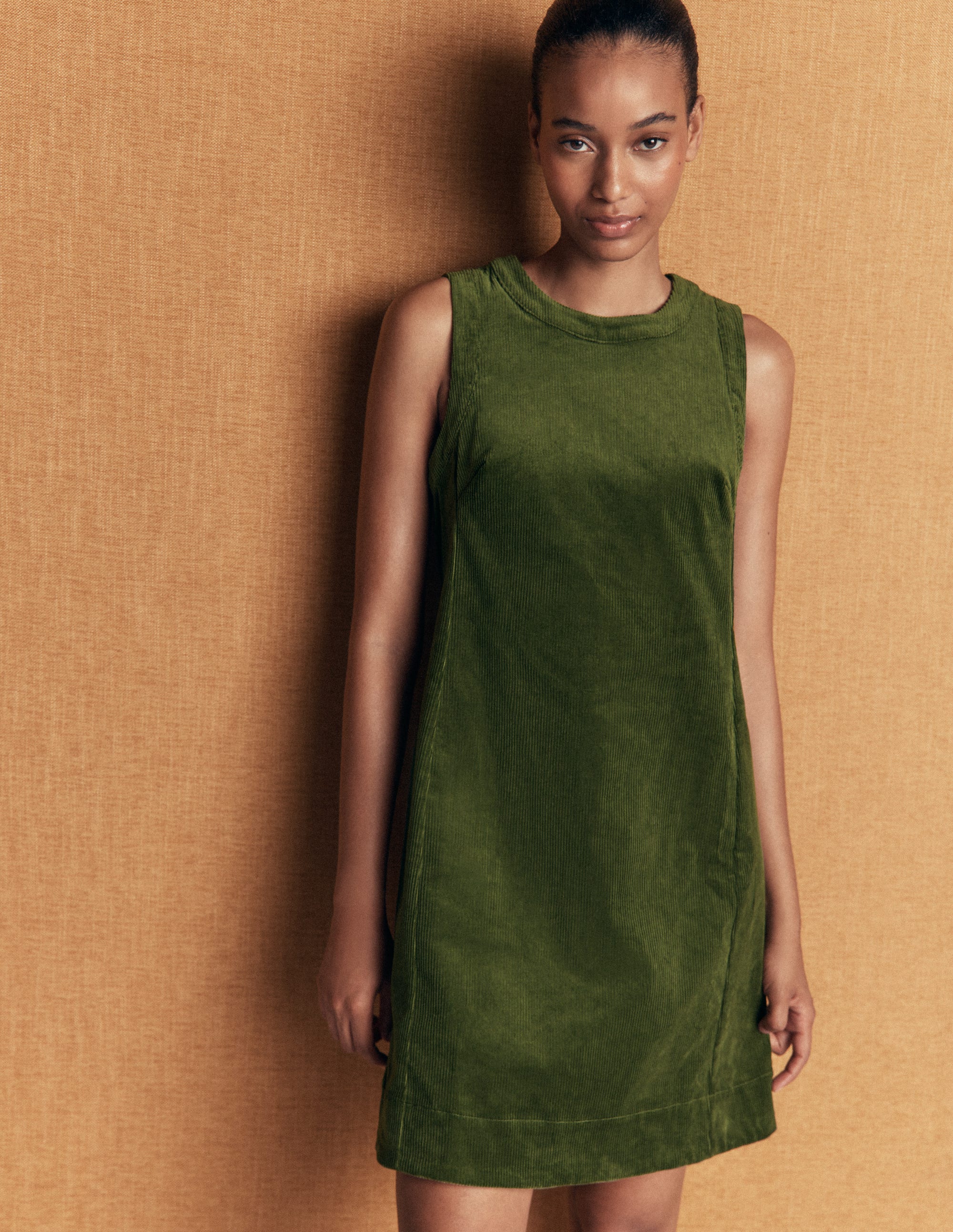 Lou Cord Shift Dress-Forest Green