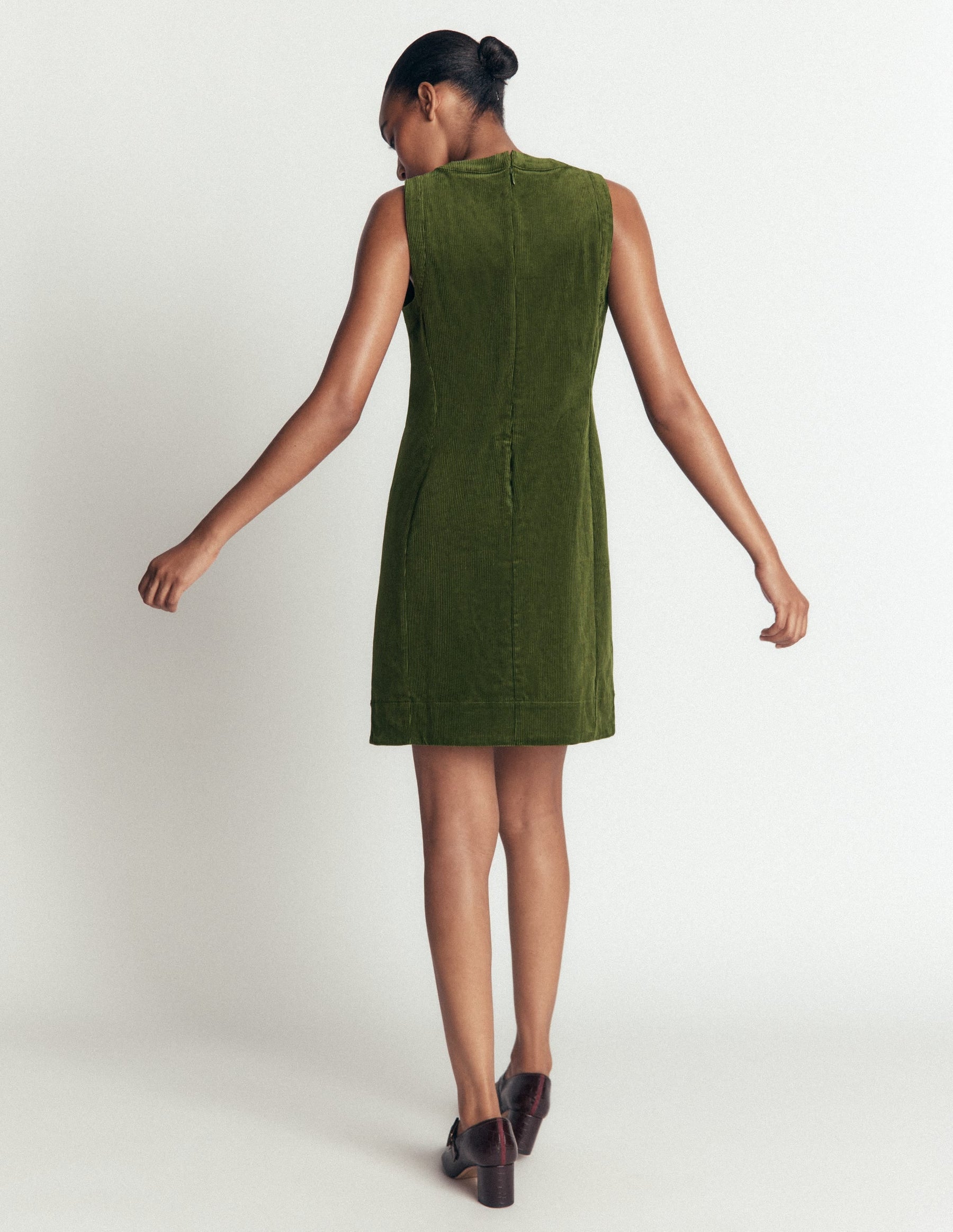 Lou Cord Shift Dress-Forest Green