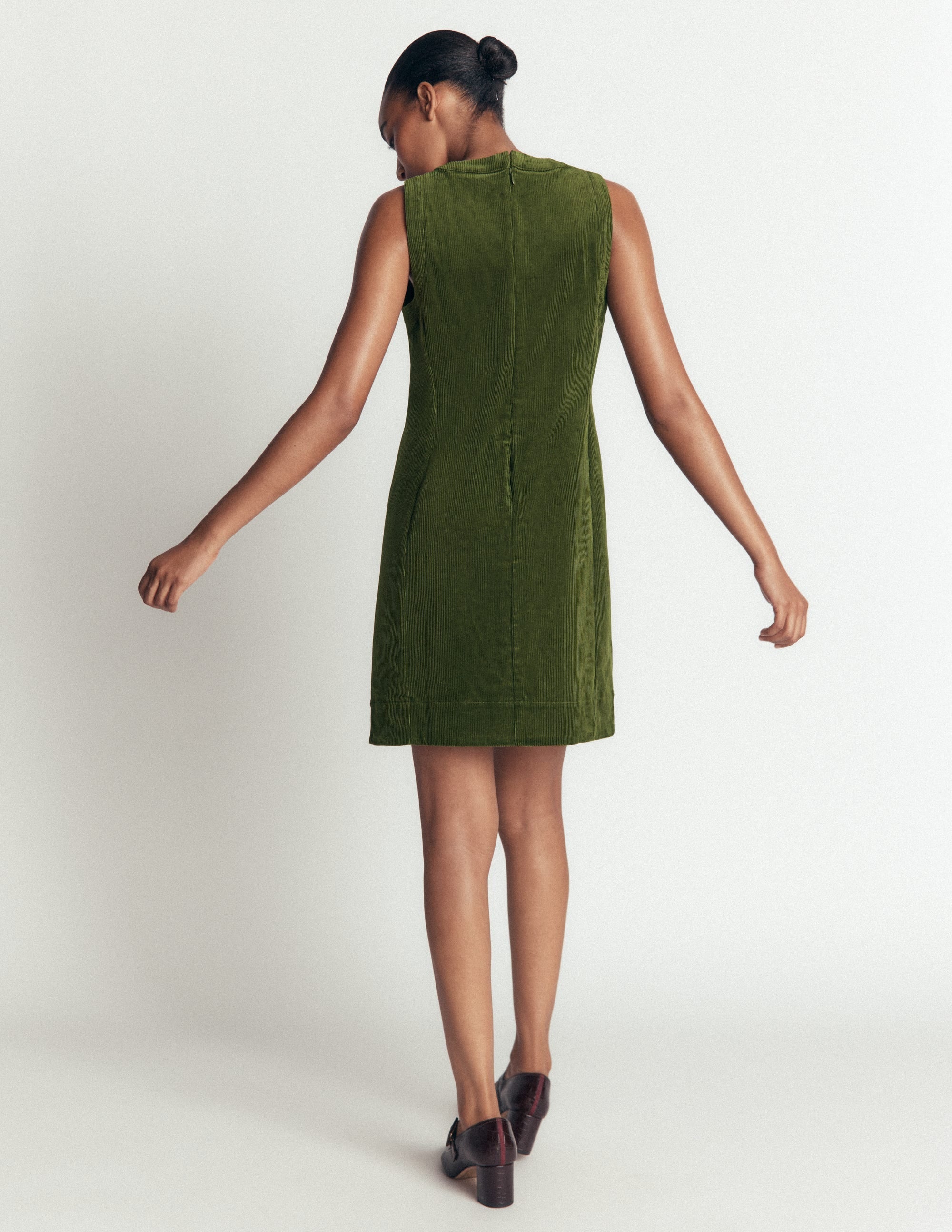 Lou Cord Shift Dress-Forest Green