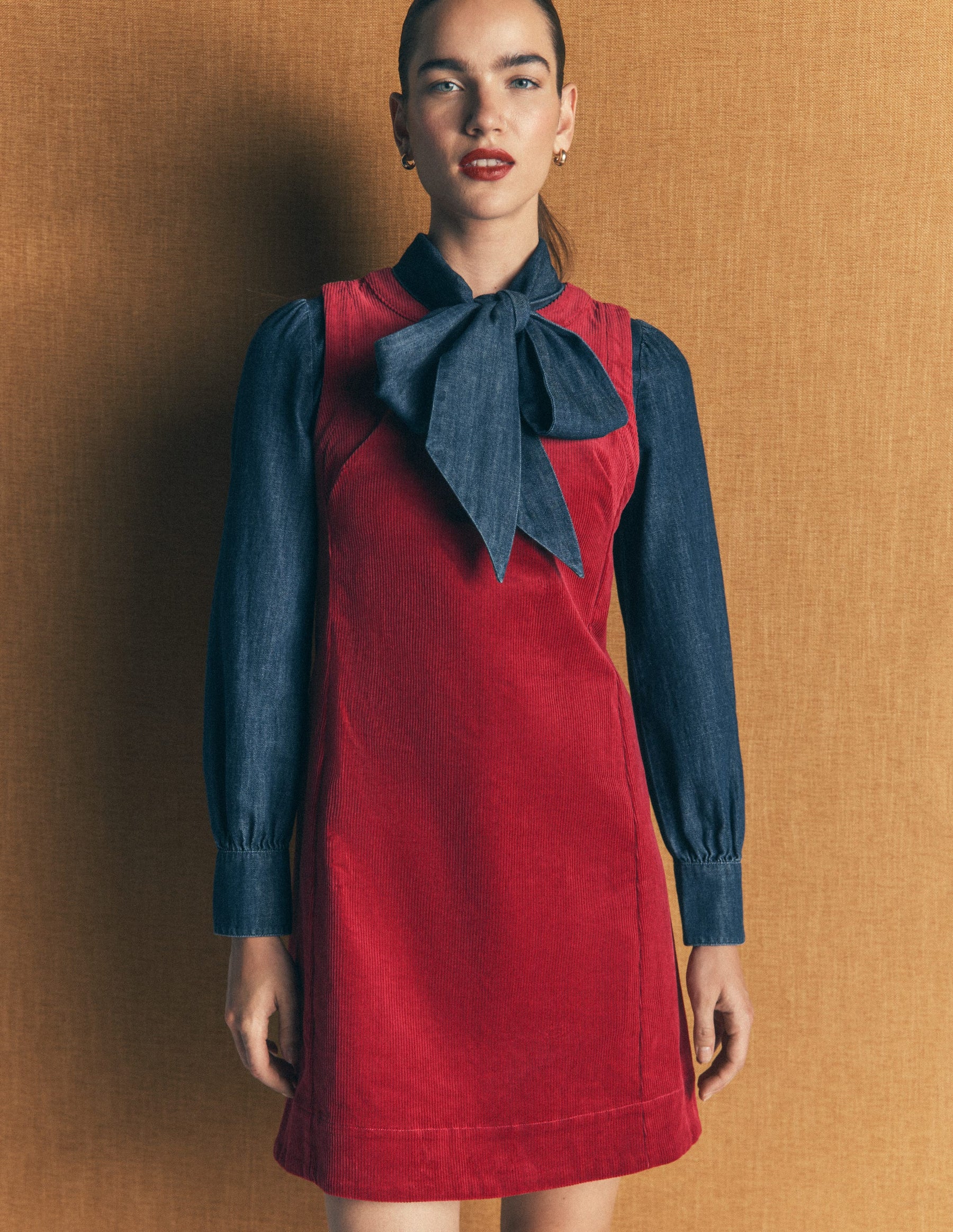 Lou Cord Shift Dress-Crimson Red