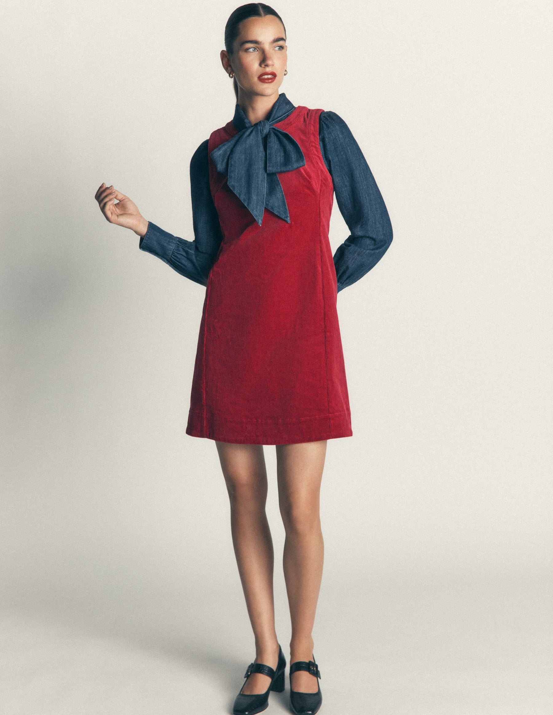 Lou Cord Shift Dress-Crimson Red