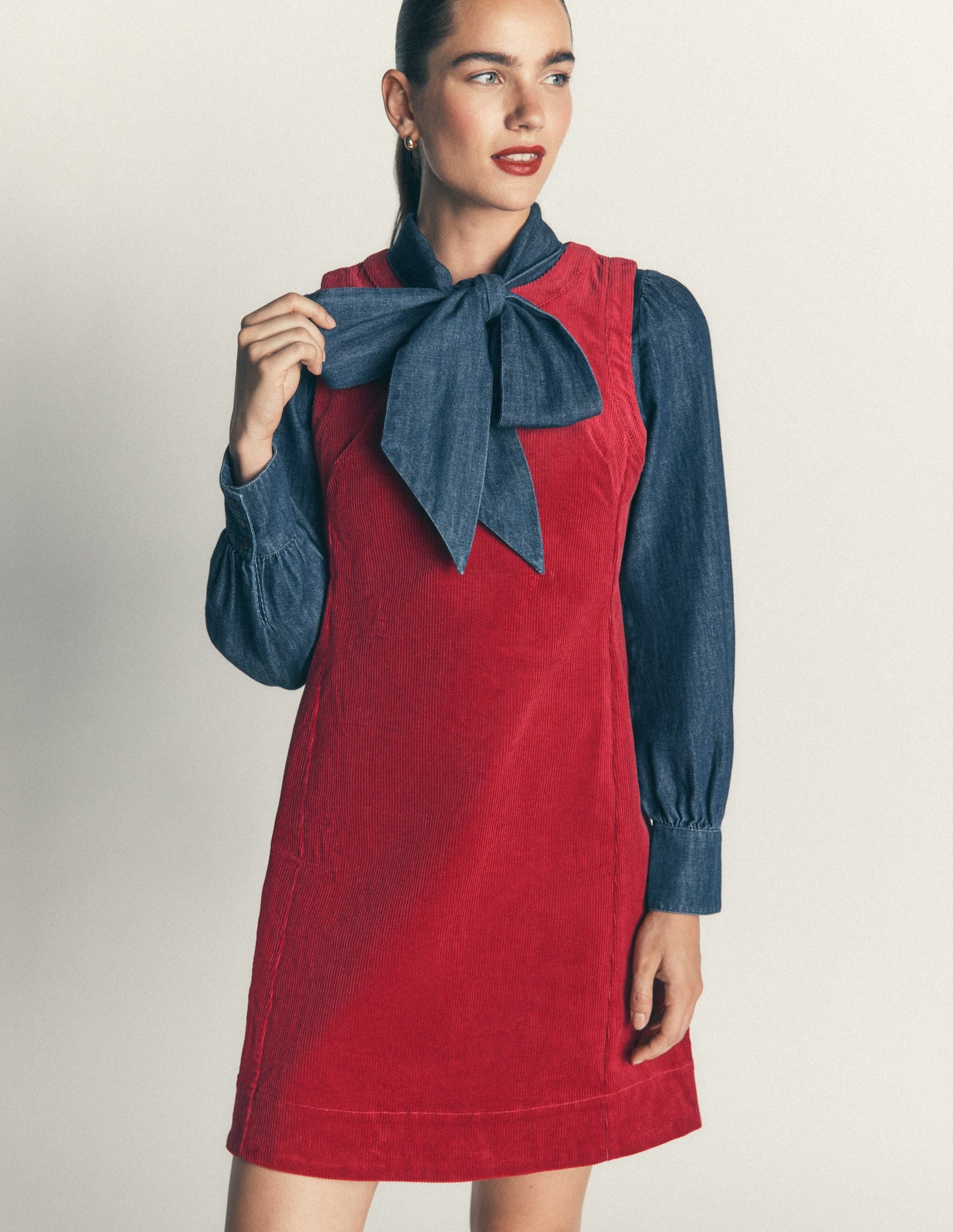 Lou Cord Shift Dress-Crimson Red