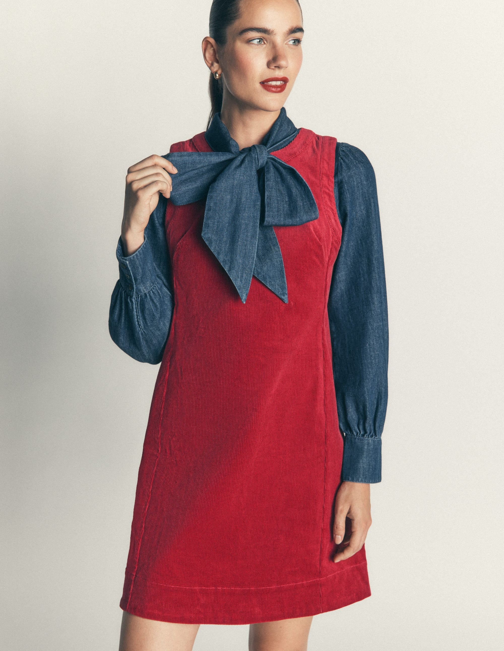 Lou Cord Shift Dress-Crimson Red