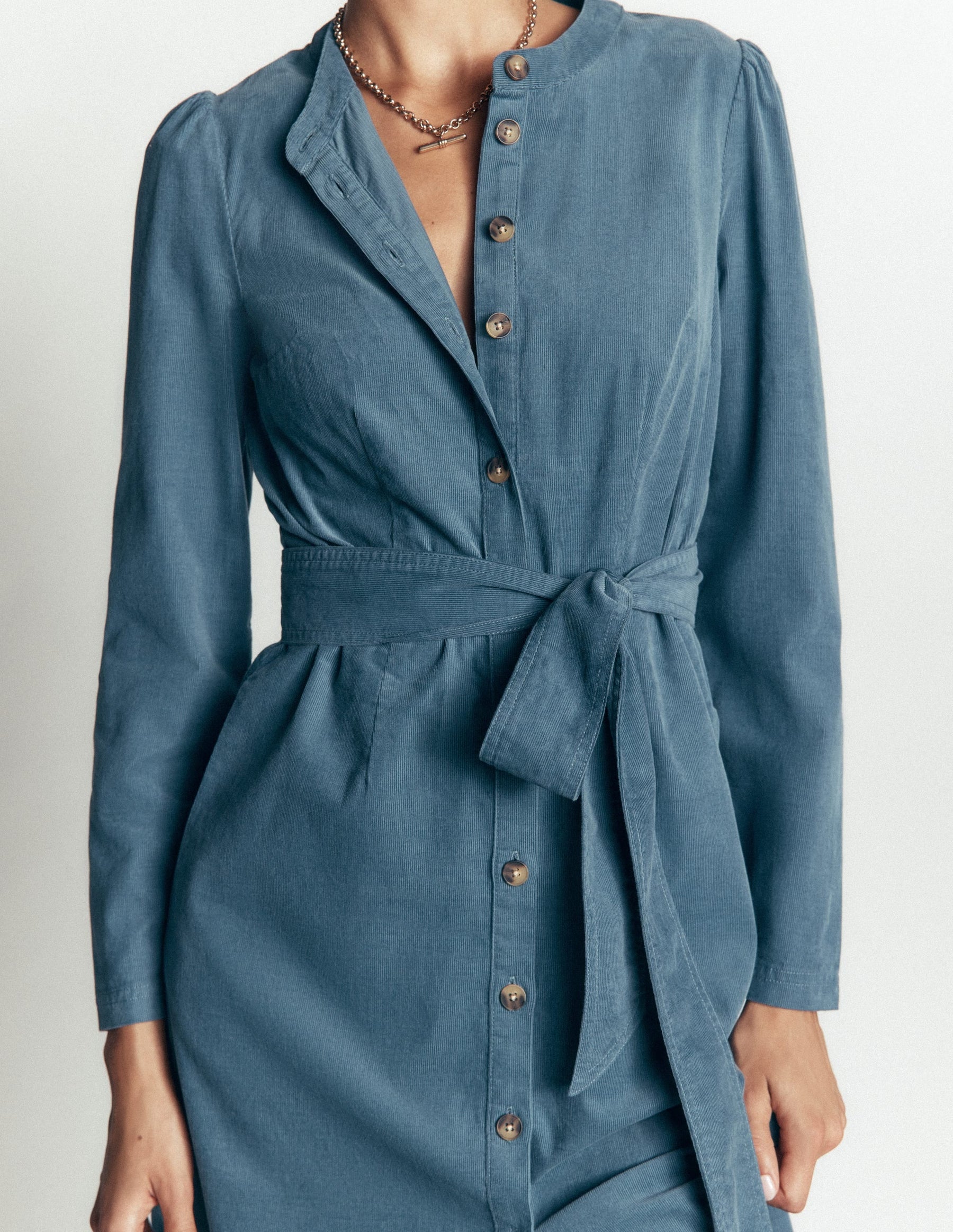 Louise Cord Midi Shirt Dress-Storm Blue