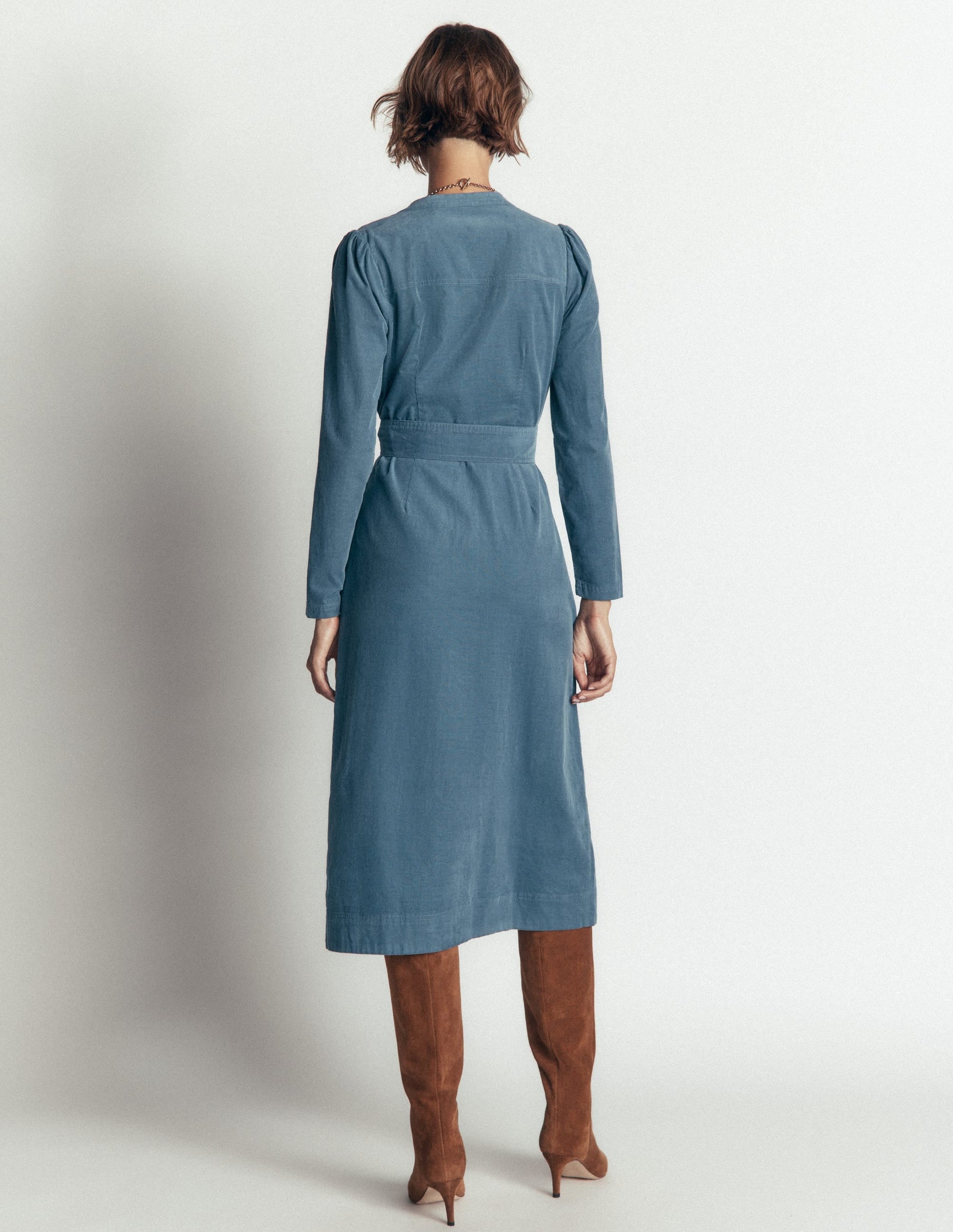Louise Cord Midi Shirt Dress-Storm Blue