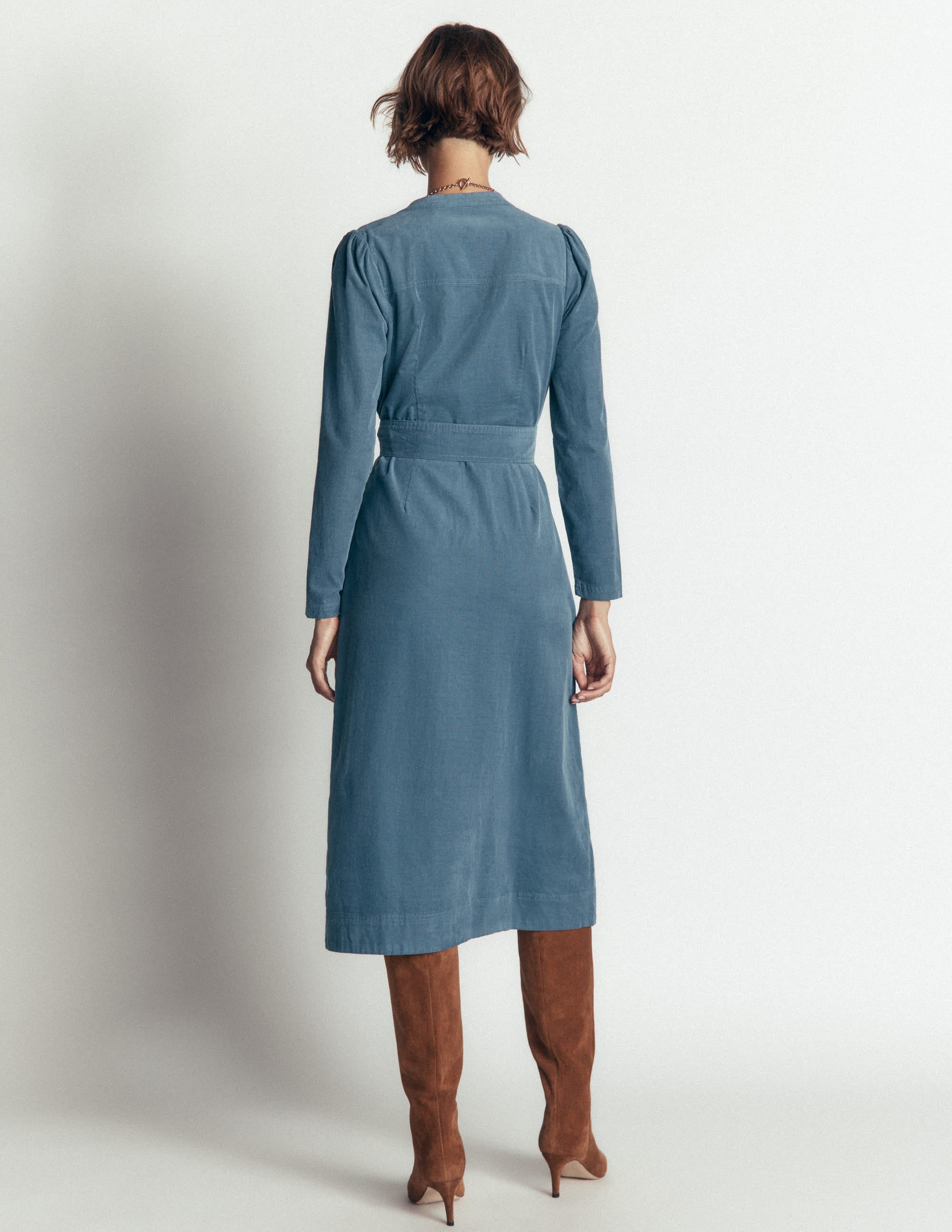 Louise Cord Midi Shirt Dress-Storm Blue